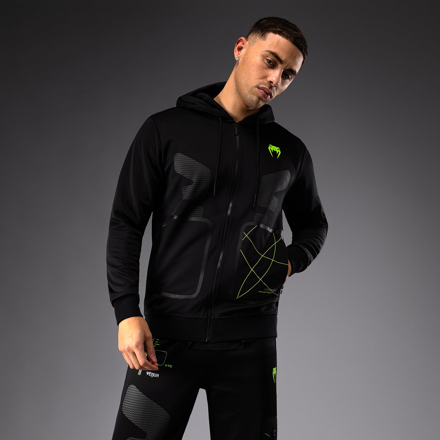Venum Training Camp 4.0 Full Zip Hoodie - Schwarz/Neogrün