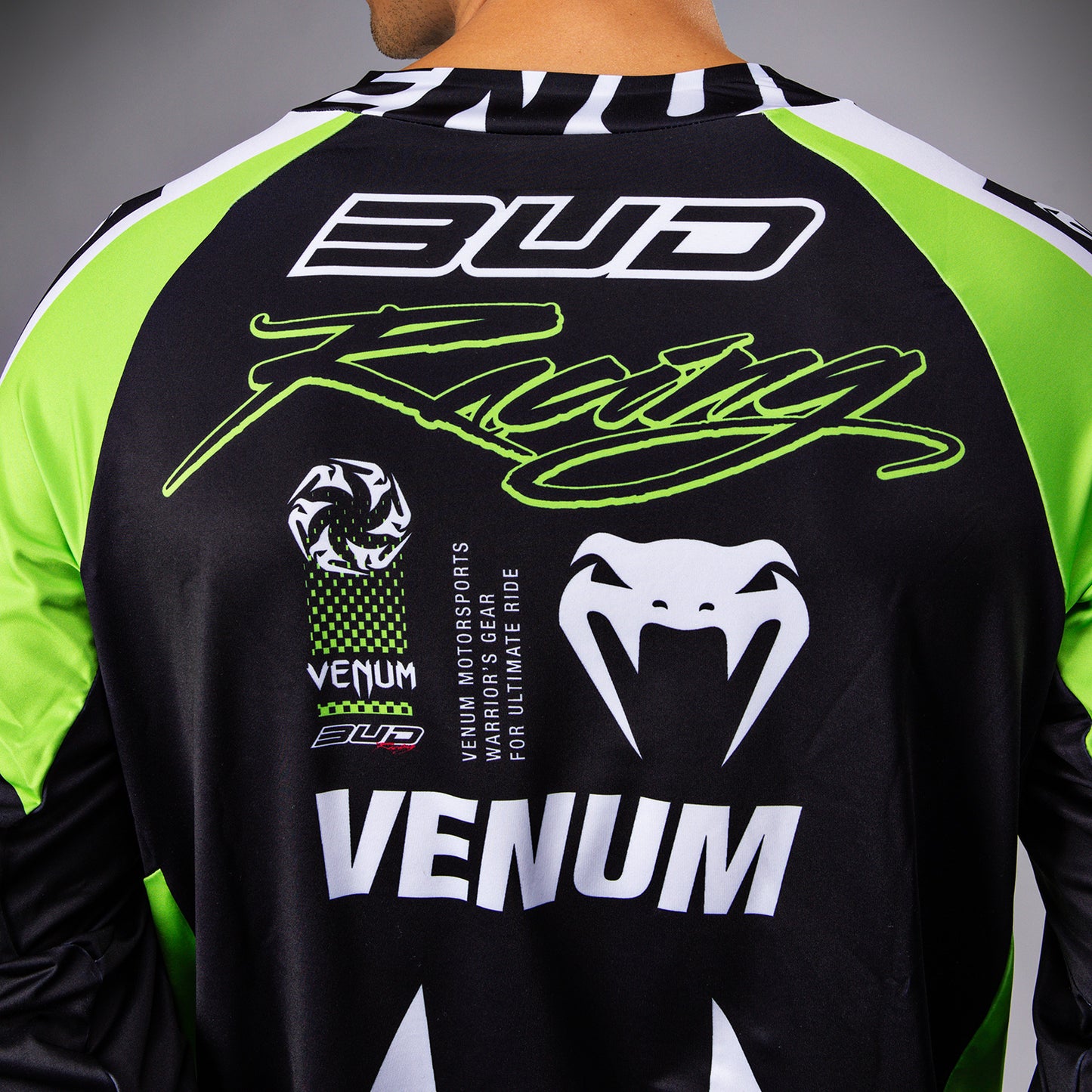 Venum x Bud Racing Herren Dry-Tech T-Shirt - Schwarz/Weiß/Limettengrün