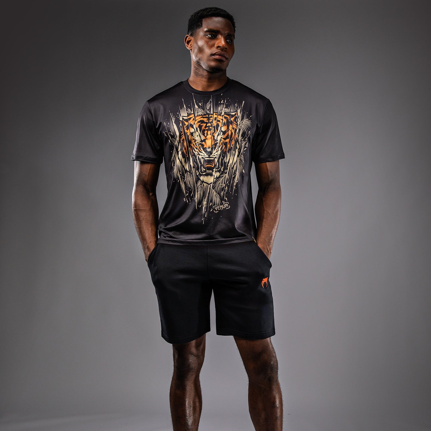 Venum Tiger Herren Dry Tech T-Shirt - Schwarz/Neon Orange