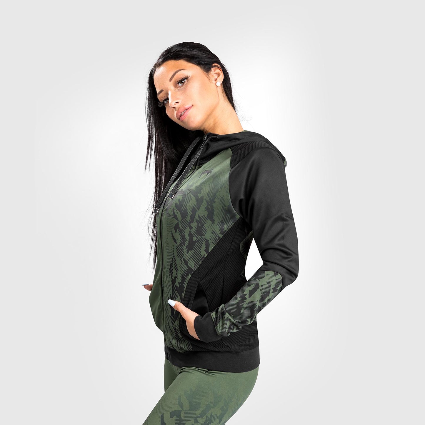 UFC Venum Authentic Fight Week Damen Hoodie mit Reißverschluss - Khaki