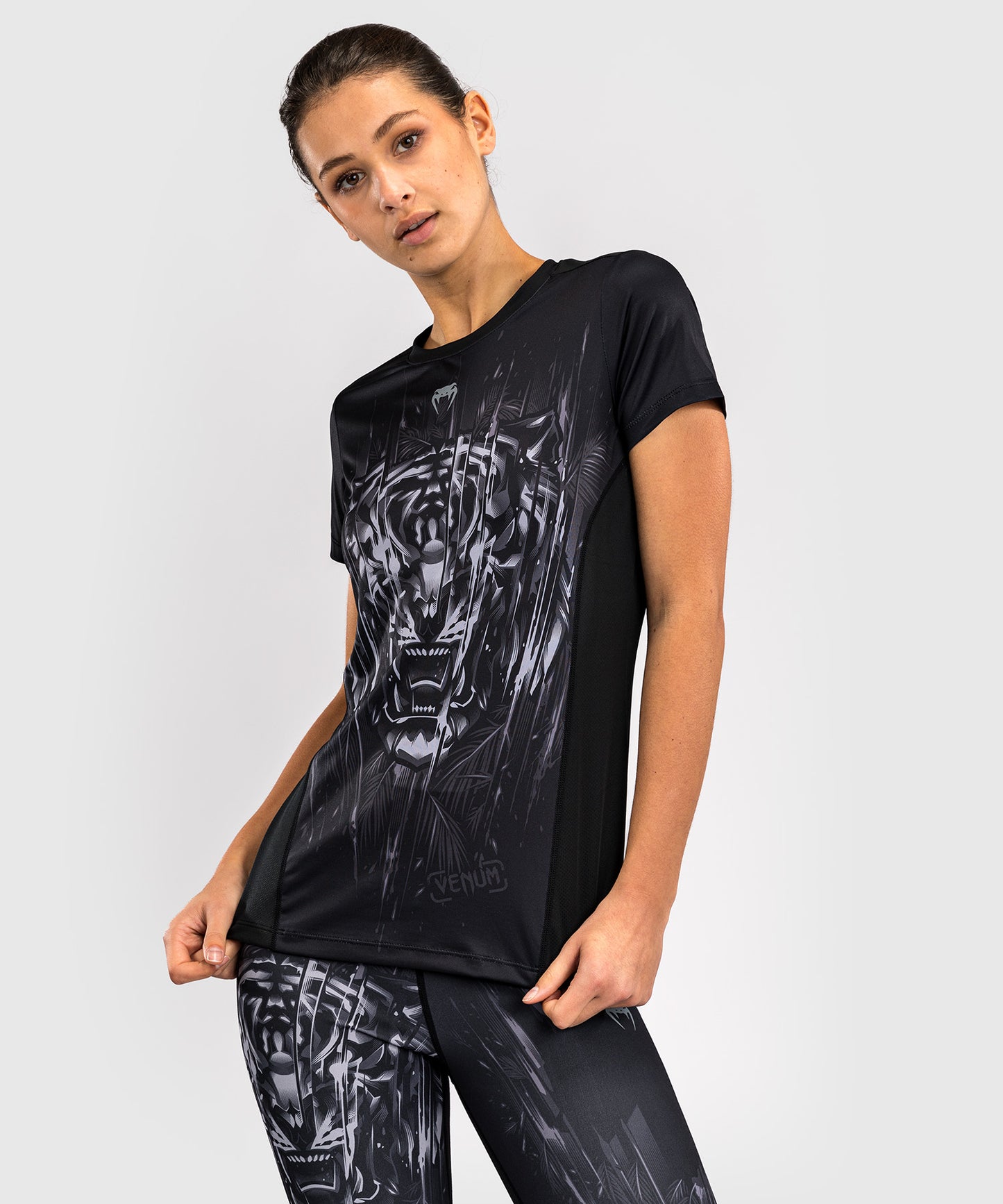 Venum Tiger Damen Dry Tech T-Shirt - Schwarz/Silber