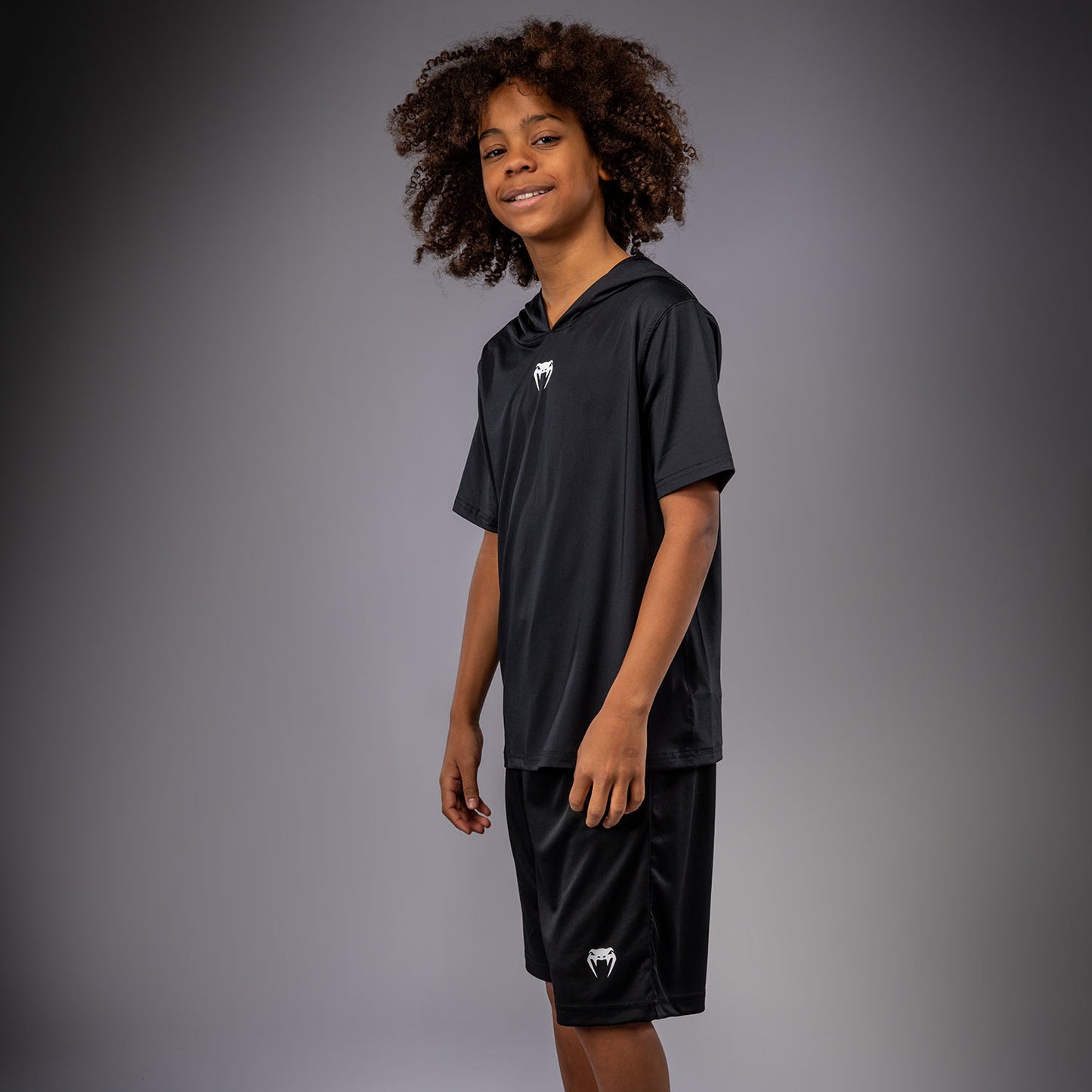 Venum Elite Kurzarm Dry-Tech Kapuzenpullover für Kinder - Schwarz