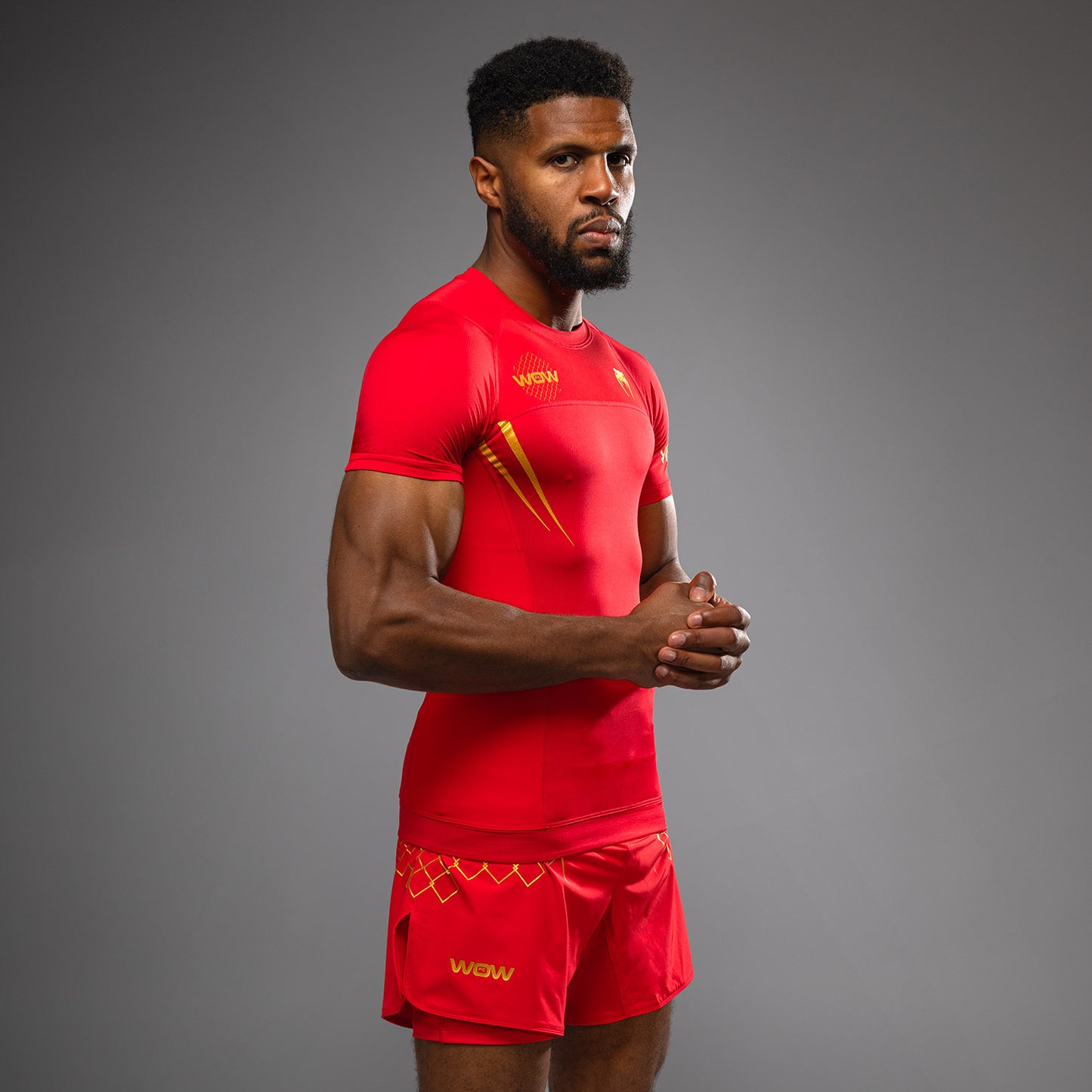 Venum x WOW FC Kurzarm Rashguard - Fury Red/ Gold