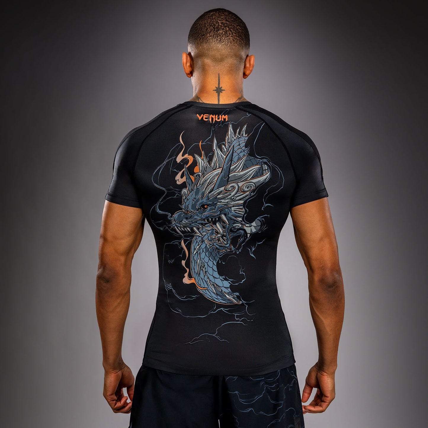 Venum Thunder Dragon Kurzarm Rashguard  – Schwarz/Grau/Kupfer
