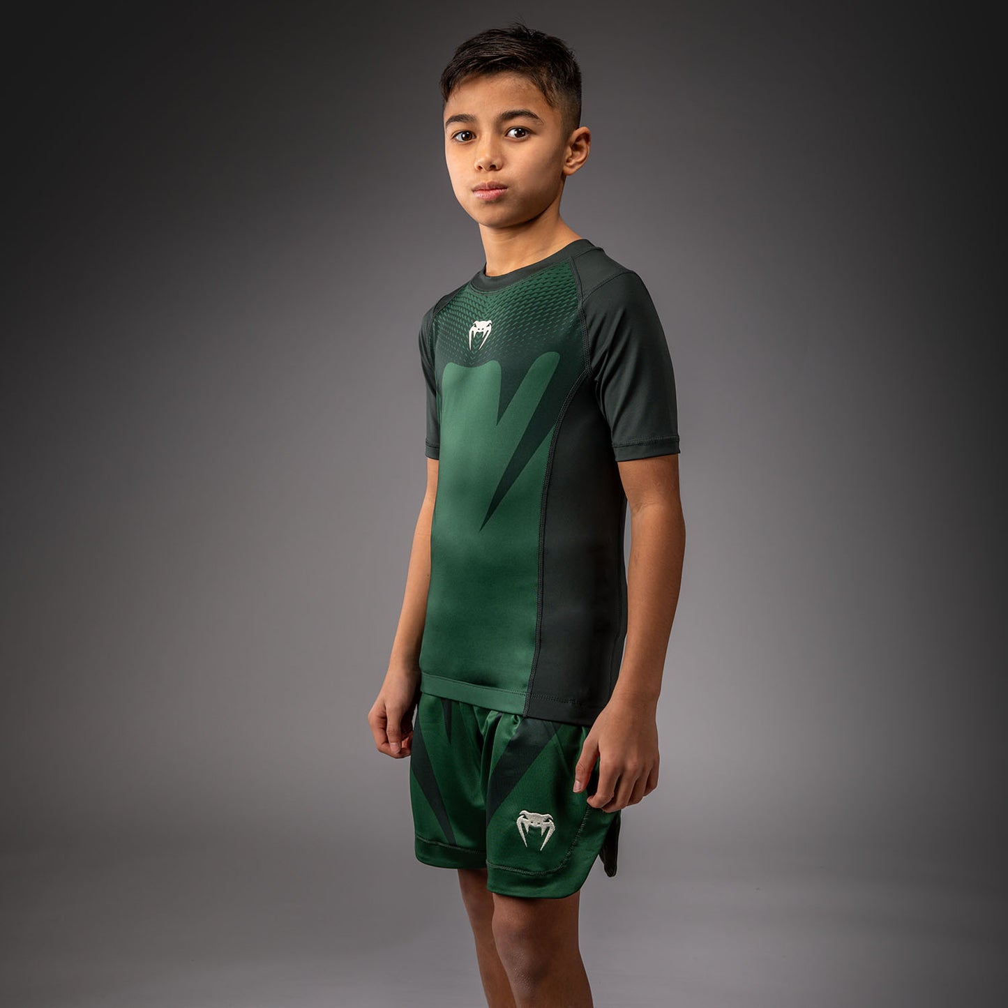 Venum Attack Kinder Kurzarm Rashguard - Waldgrün/Off Weiß