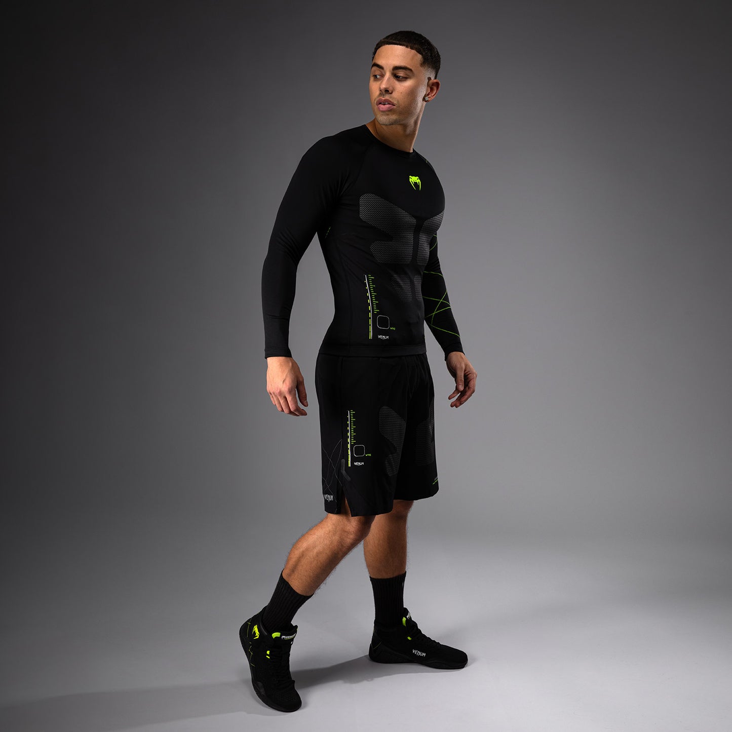 Venum Training Camp 4.0 Langarm Rashguard - Schwarz/Neongrün