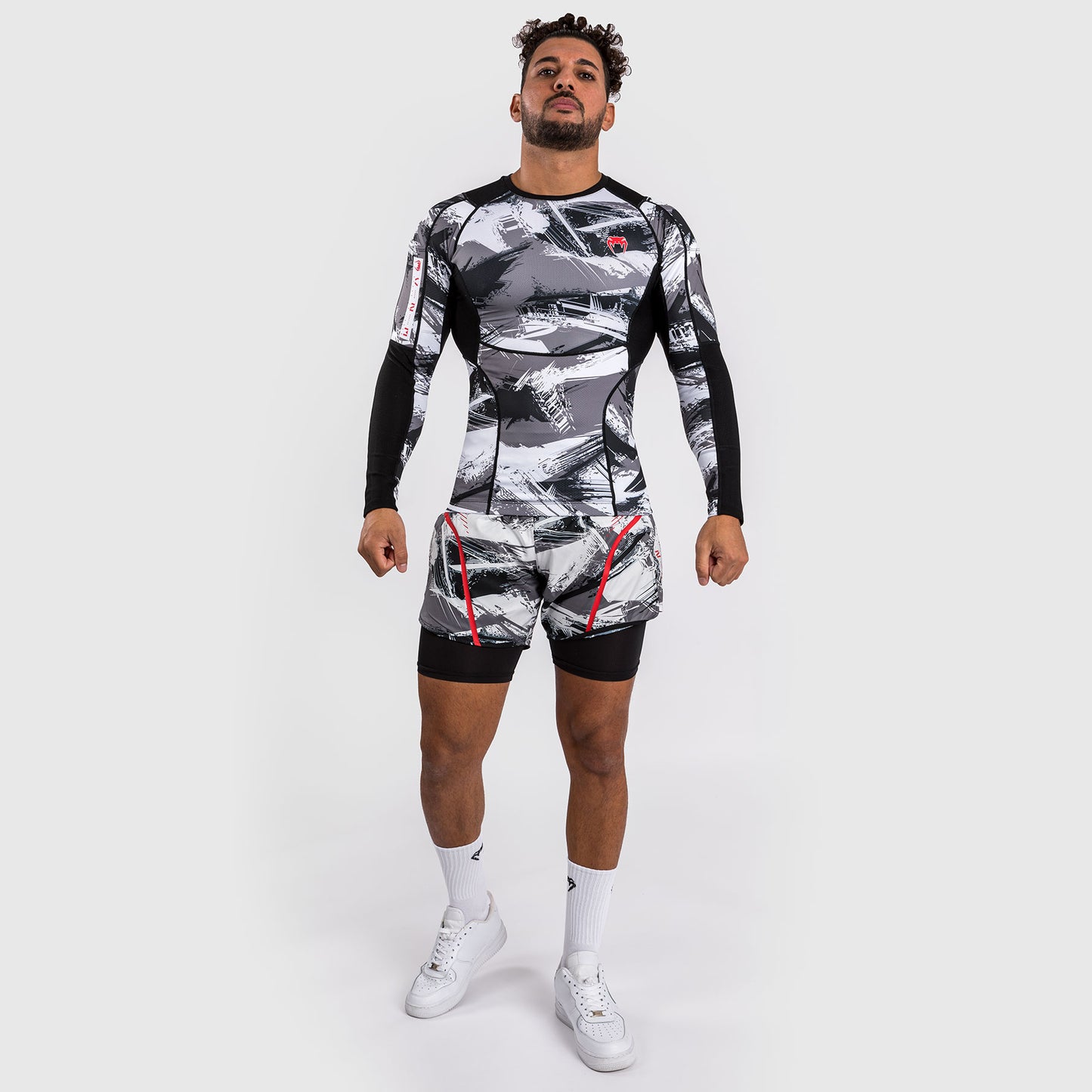 Venum Electron 3.0 Langärmeliger Rashguard - Grau/Rot