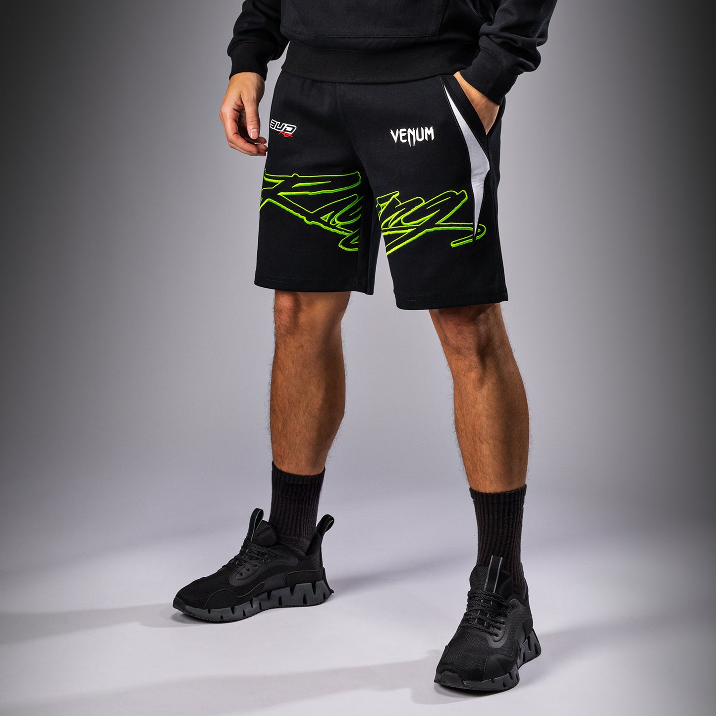 Venum x Bud Racing Herren Baumwoll-Shorts - Schwarz/Weiß/Limettengrün