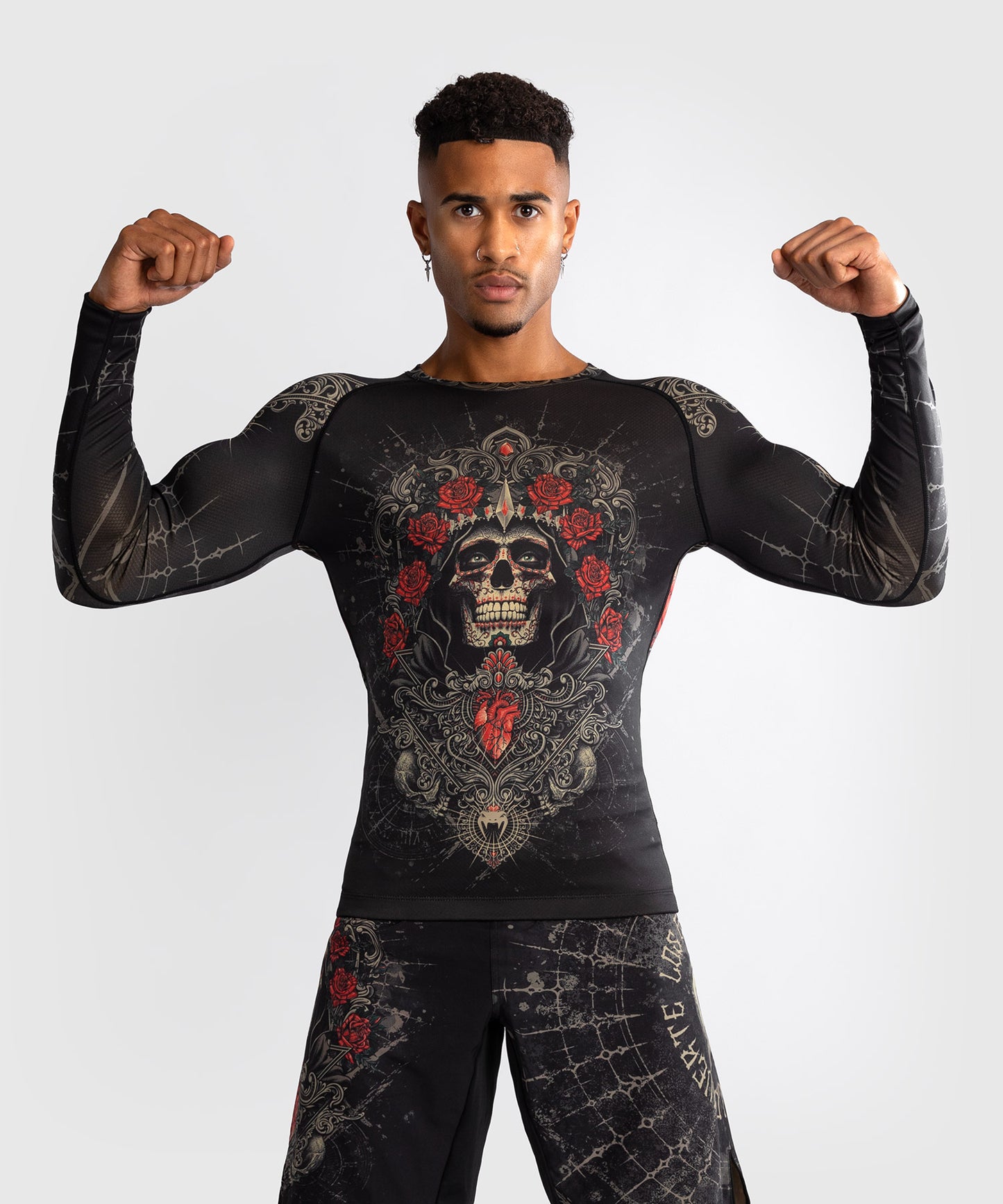Venum Santa Muerte 5.0 Herren Langarm Rashguard - Tiefes Schwarz/Gold