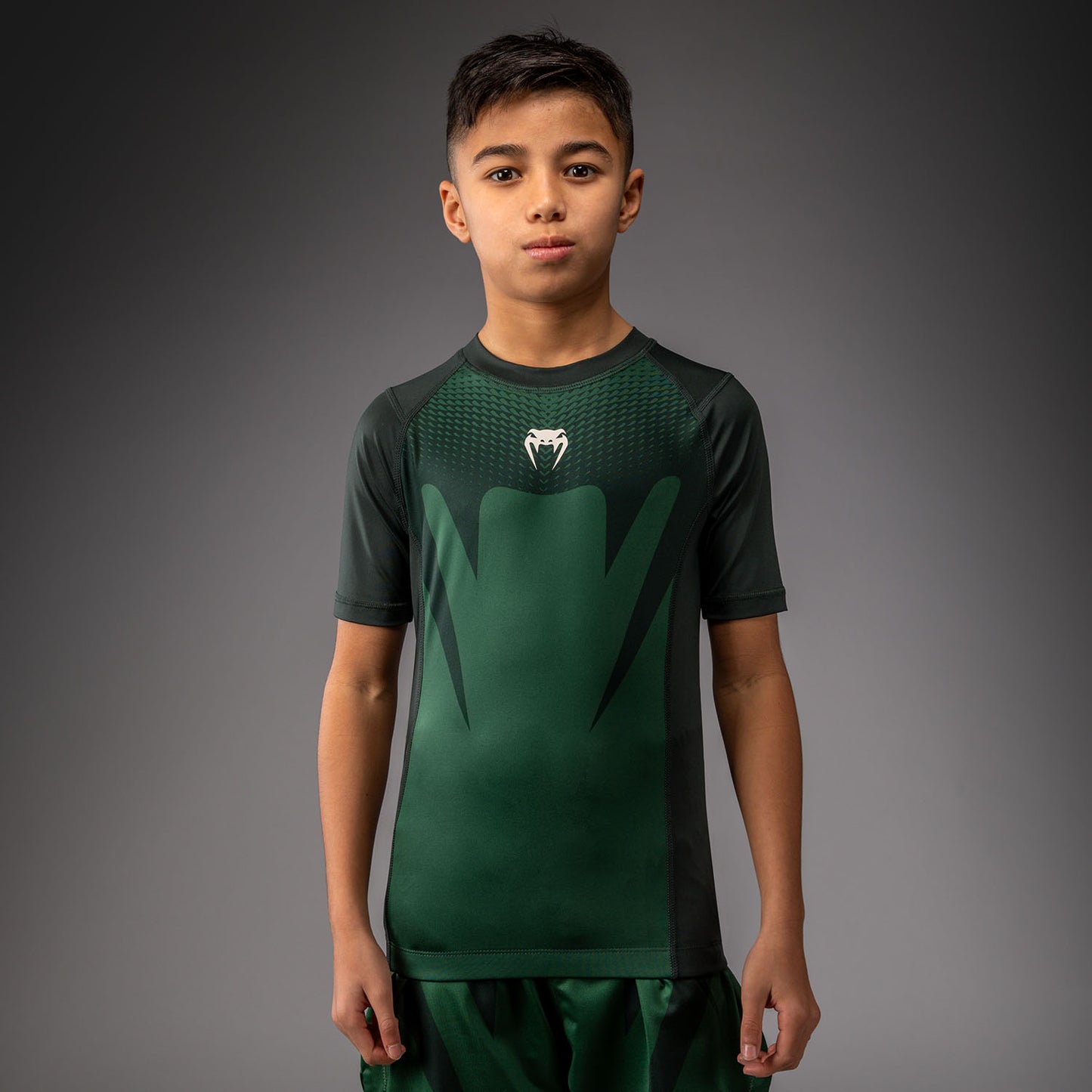 Venum Attack Kinder Kurzarm Rashguard - Waldgrün/Off Weiß