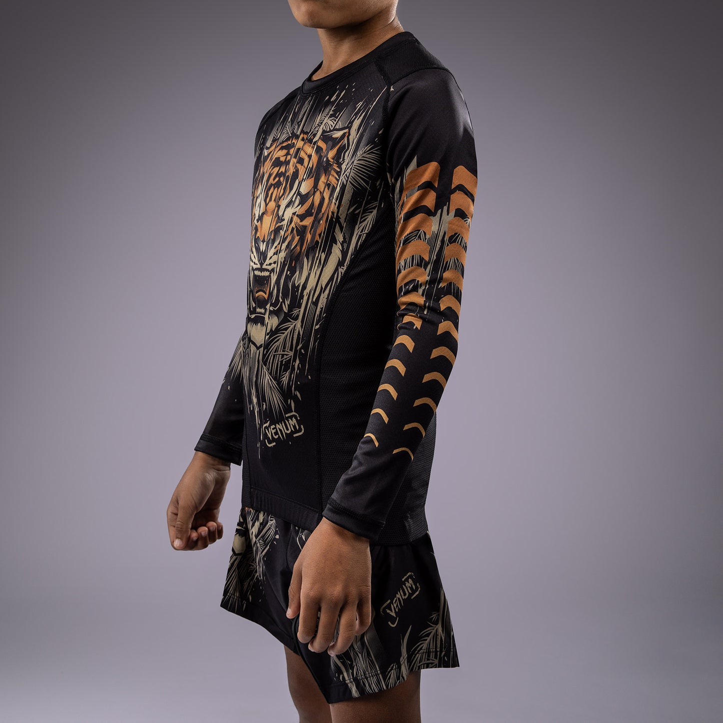 Venum Tiger Kinder Langarm Rashguard - Schwarz/Neon Orange