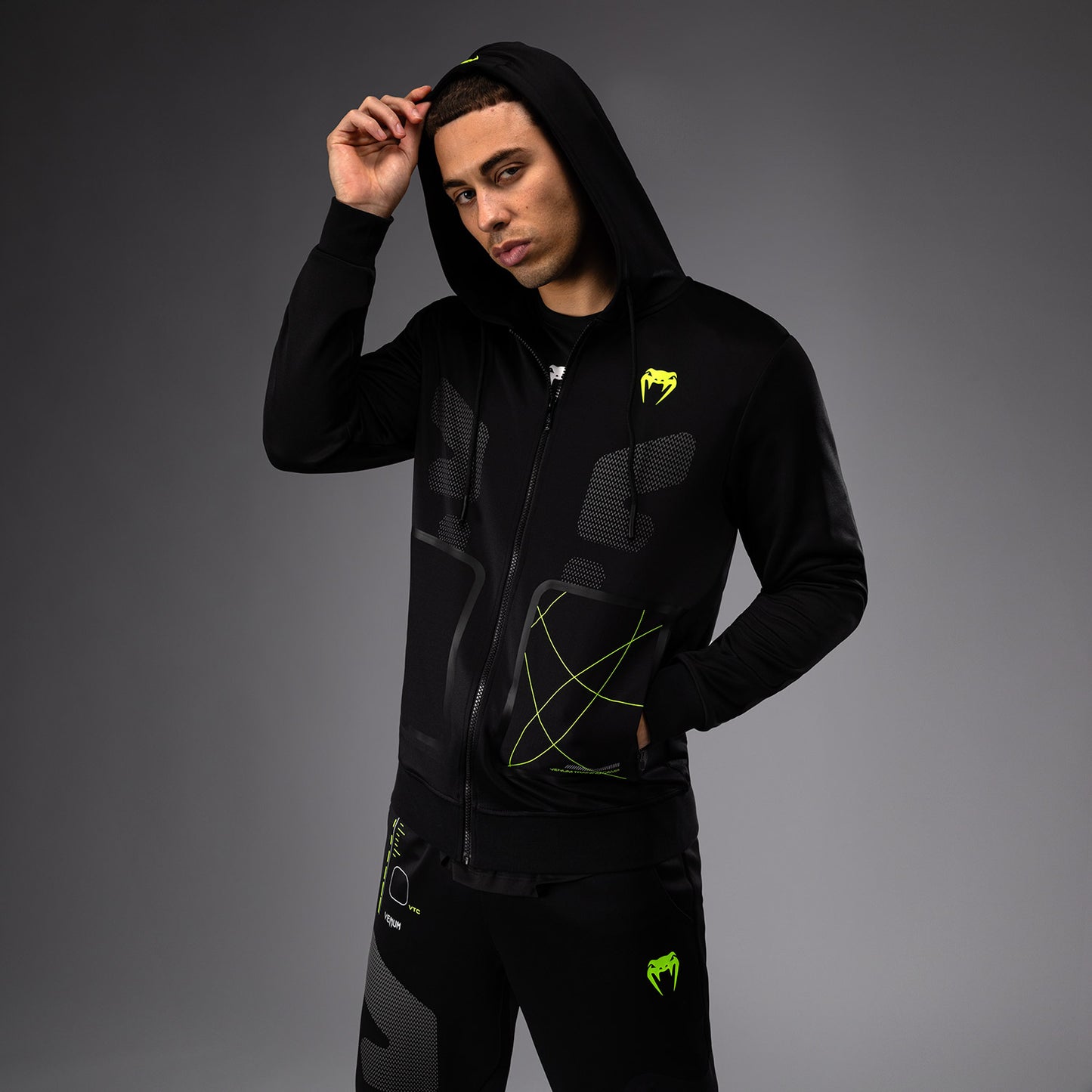 Venum Training Camp 4.0 Full Zip Hoodie - Schwarz/Neogrün