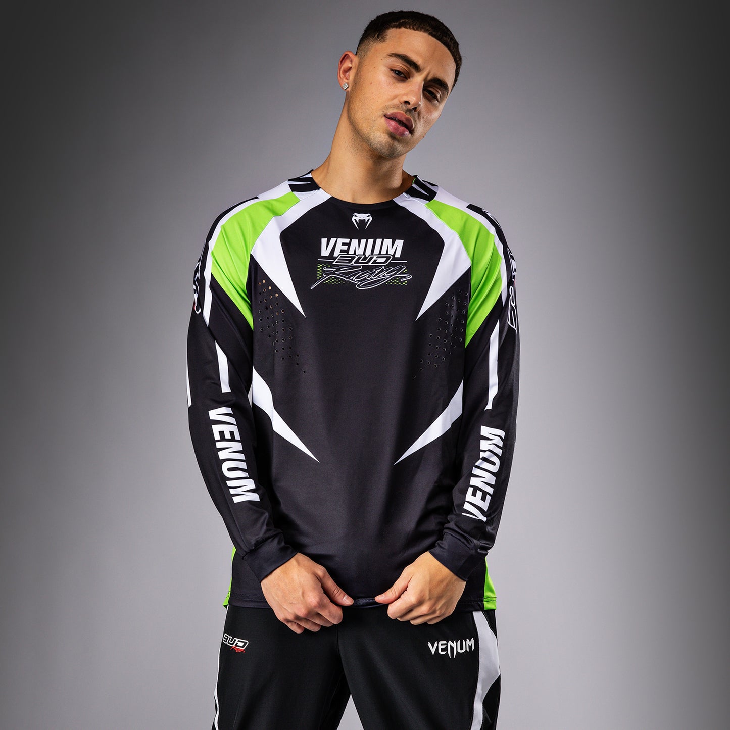 Venum x Bud Racing Herren Dry-Tech T-Shirt - Schwarz/Weiß/Limettengrün