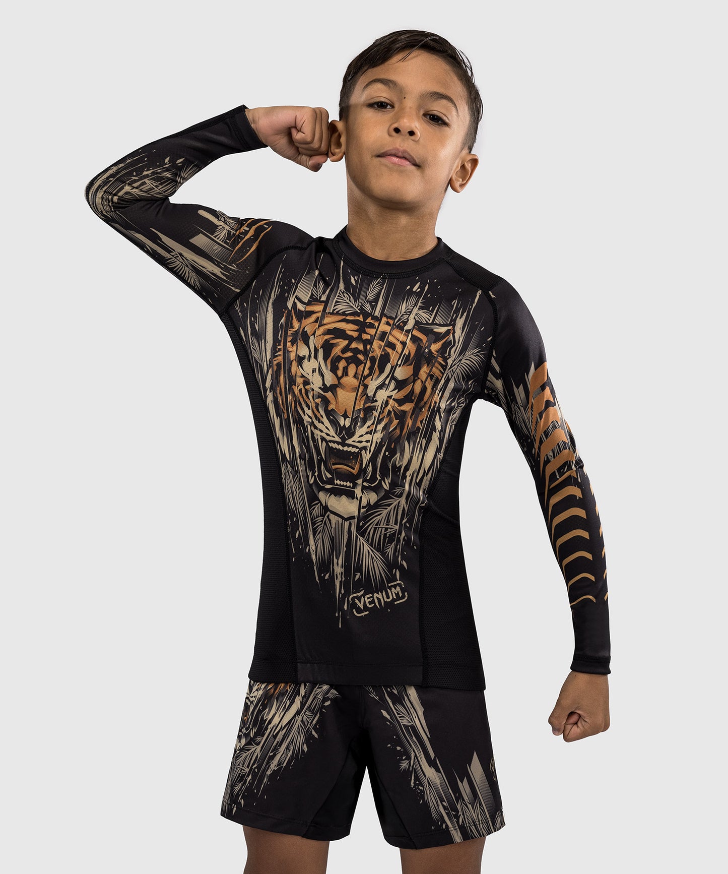 Venum Tiger Kinder Langarm Rashguard - Schwarz/Neon Orange