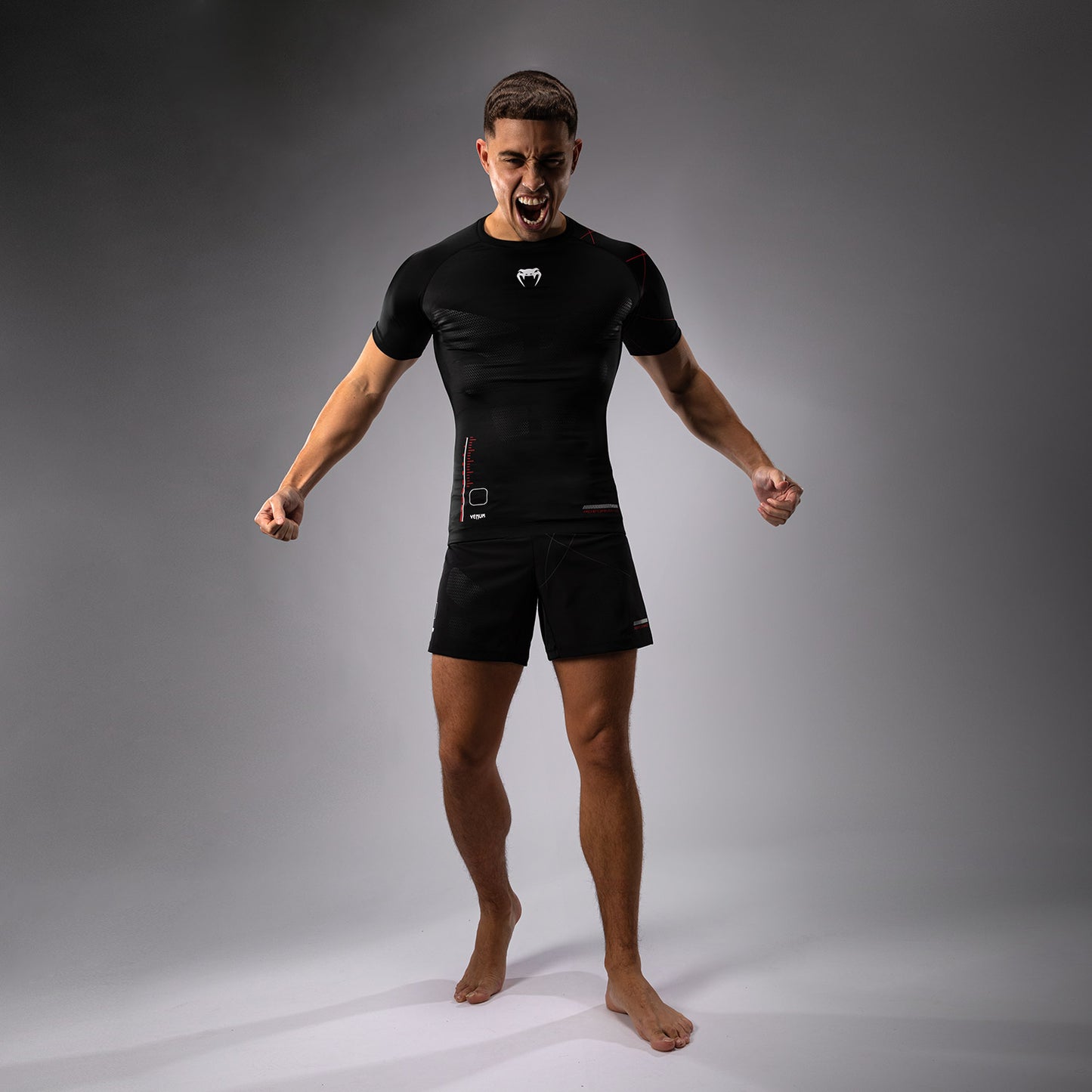 Venum Tactical XT Kurzärmeliger Rashguard für Männer - Schwarz/Feuerrot