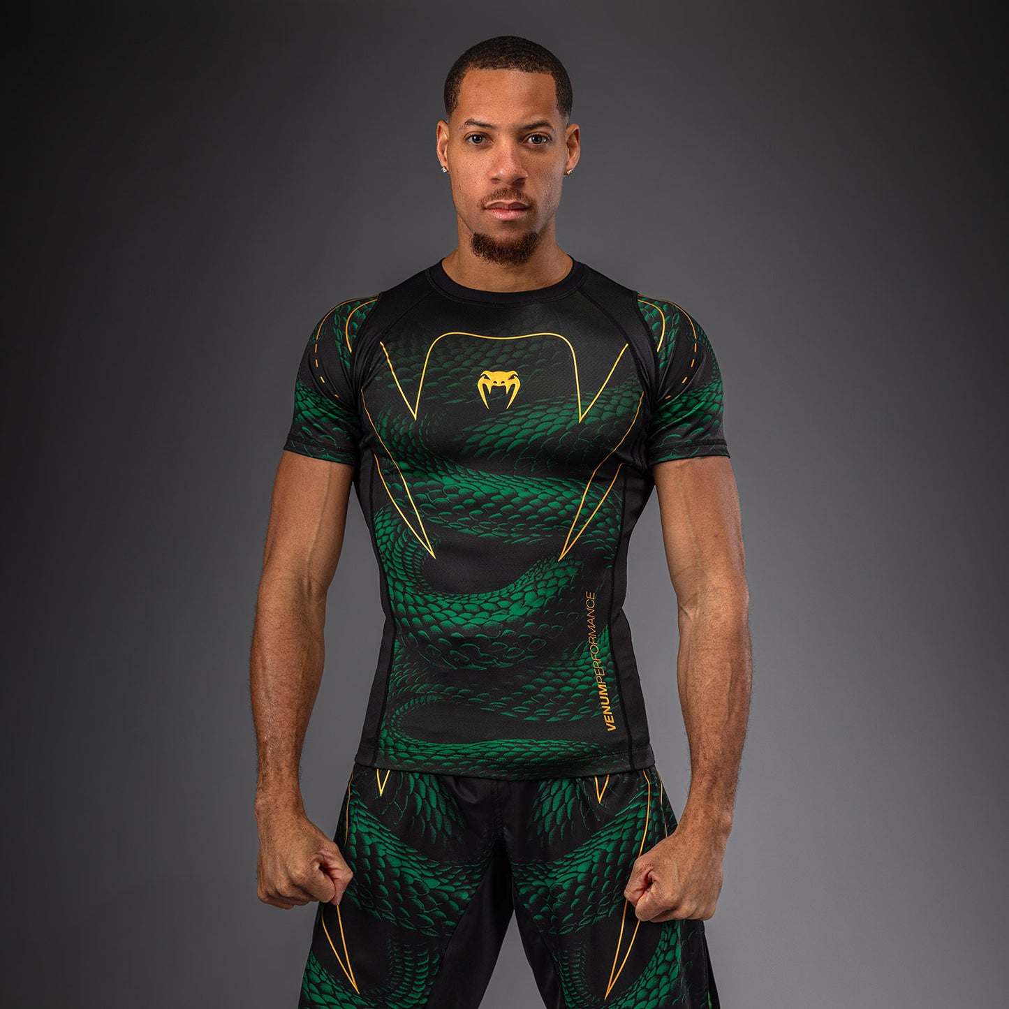 Venum Matupa Kurzarm Rashguard - Schwarz/Grün/Gold
