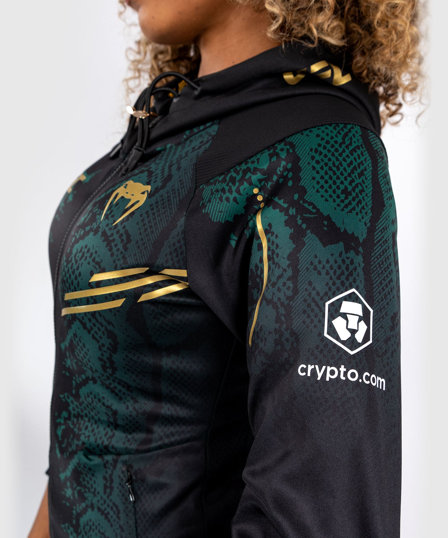UFC Adrenaline by Venum Authentic Fight Night Walkout-Hoodie für Frauen - Emerald Edition - Grün/Schwarz/Gold