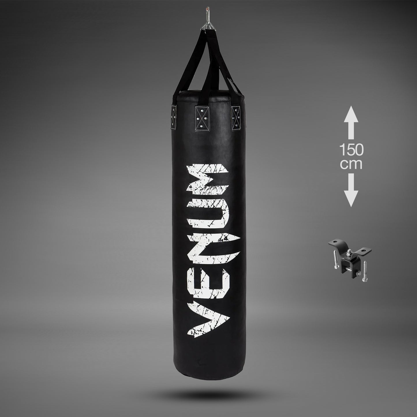 Venum Challenger Boxsack + Deckenhaken - Schwarz/Weiß - 150 cm - Gefüllt