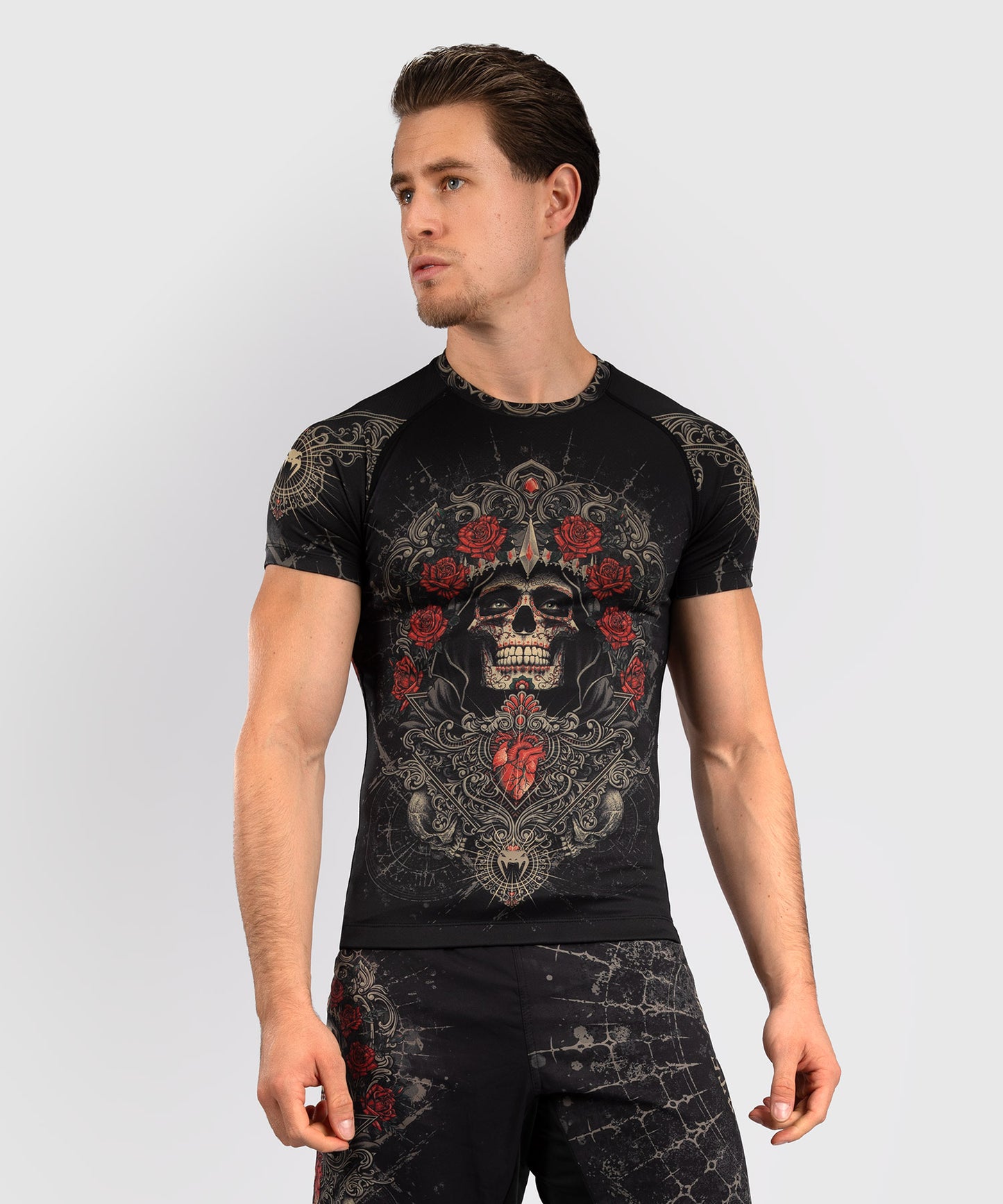 Venum Santa Muerte 5.0 Herren Kurzarm Rashguard - Tiefes Schwarz/Gold