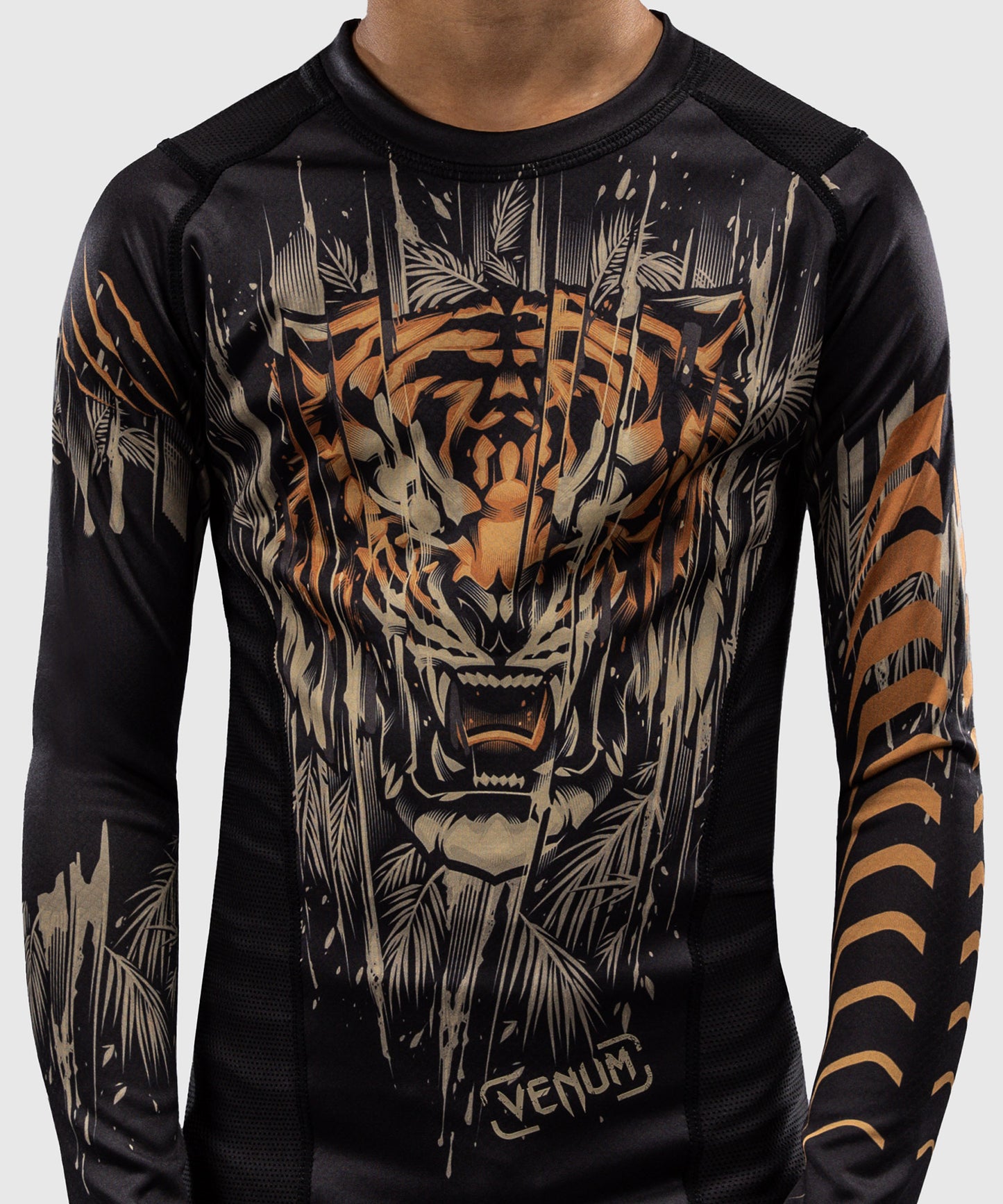 Venum Tiger Kinder Langarm Rashguard - Schwarz/Neon Orange