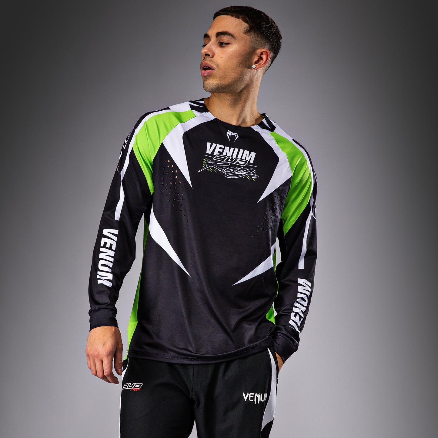 Venum x Bud Racing Herren Dry-Tech T-Shirt - Schwarz/Weiß/Limettengrün