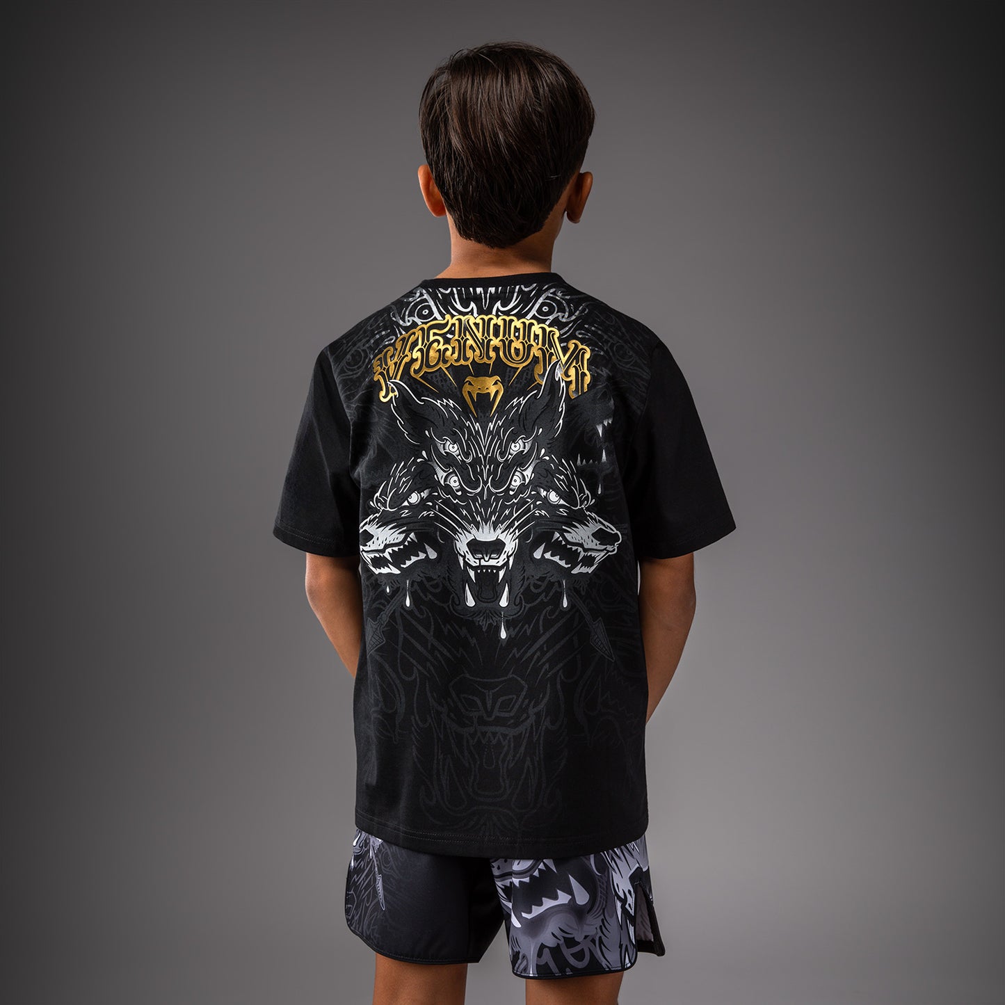 Venum Wolf Atak Kinder T-Shirt – Schwarz/Grau