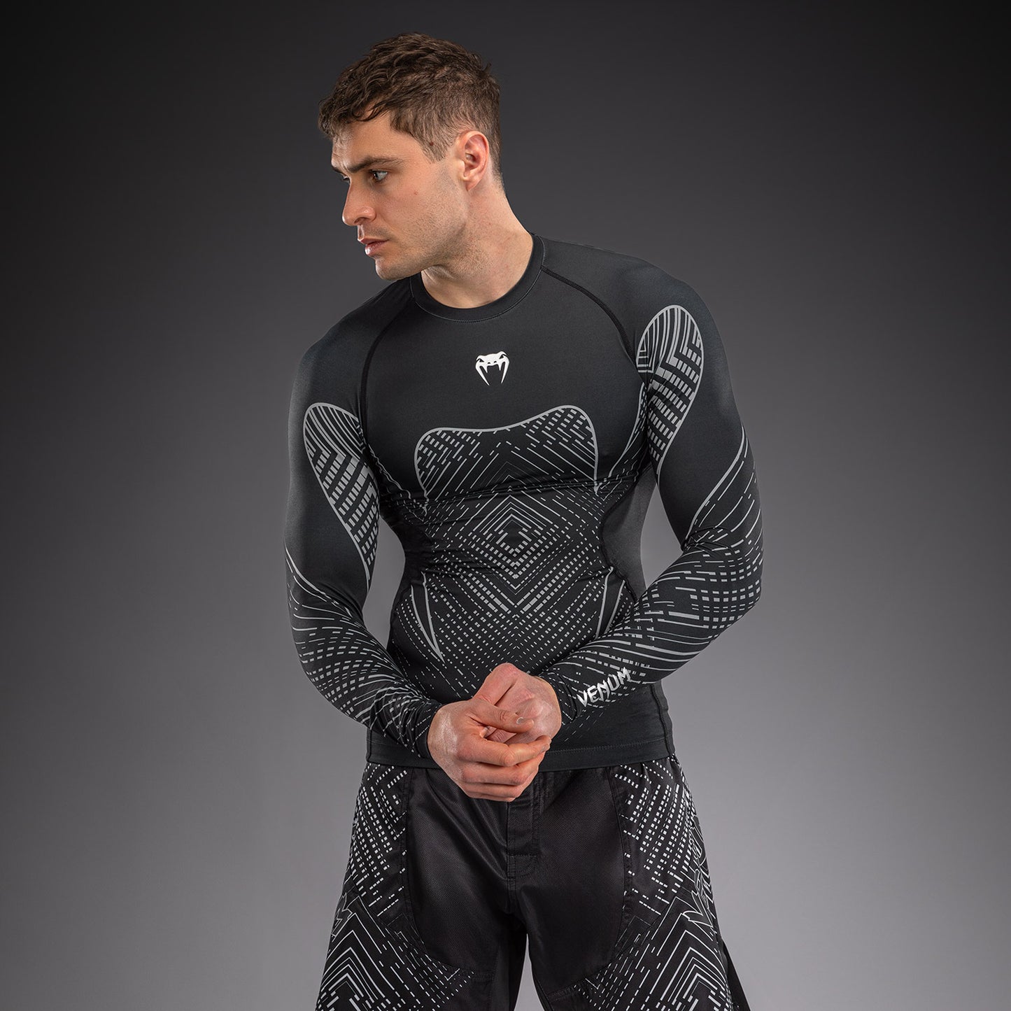 Venum Midnight Fury Langarm Rashguard – Mitternachtsblau/Grau/Silber