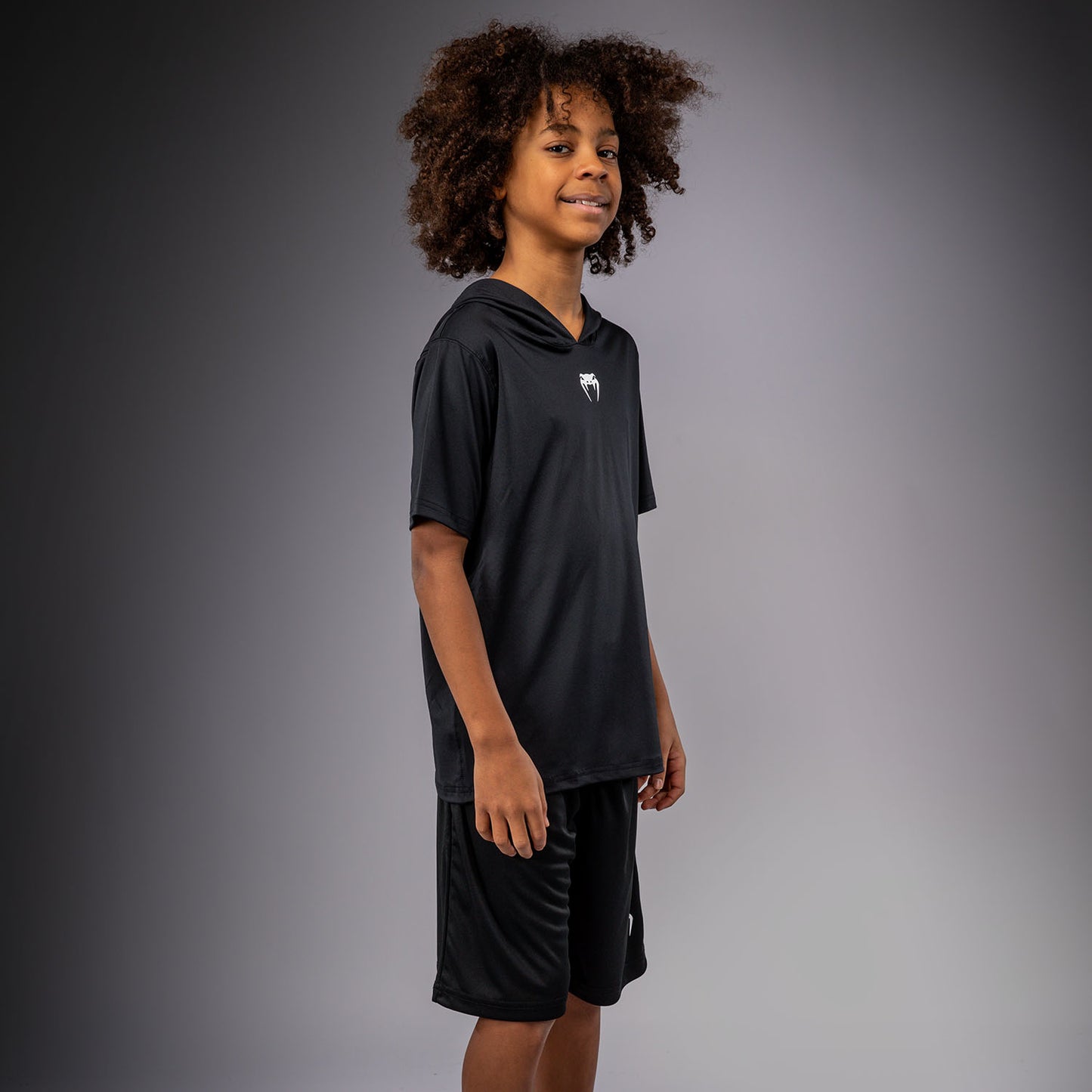 Venum Elite Kurzarm Dry-Tech Kapuzenpullover für Kinder - Schwarz