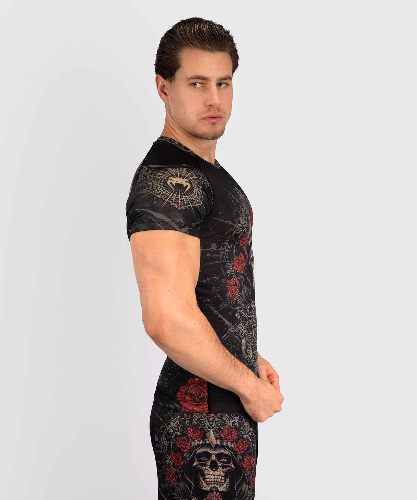 Venum Santa Muerte 5.0 Herren Kurzarm Rashguard - Tiefes Schwarz/Gold