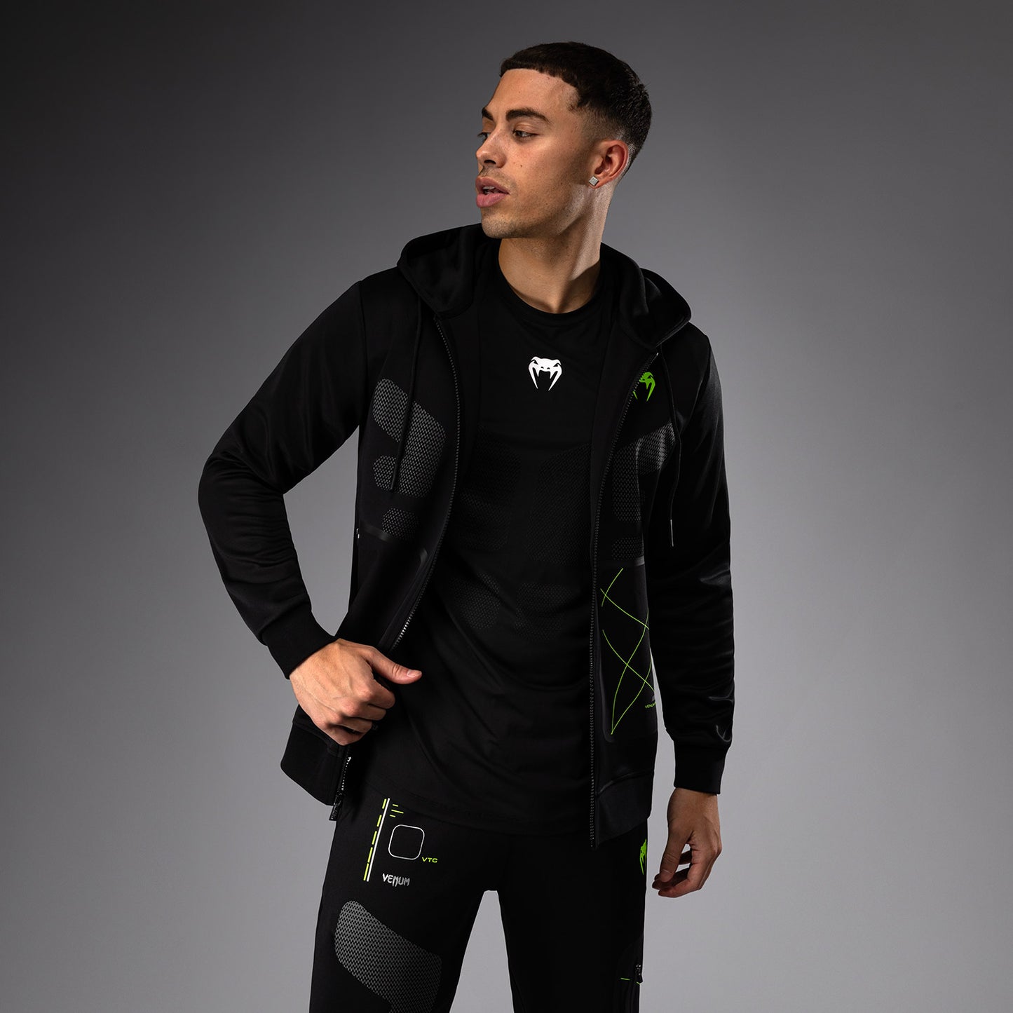 Venum Training Camp 4.0 Full Zip Hoodie - Schwarz/Neogrün