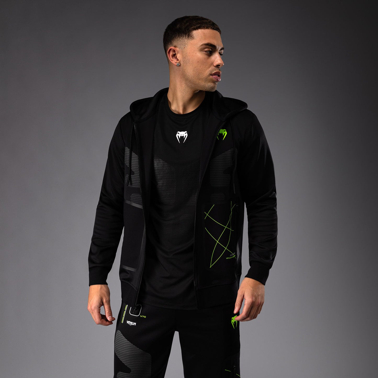 Venum Training Camp 4.0 Full Zip Hoodie - Schwarz/Neogrün