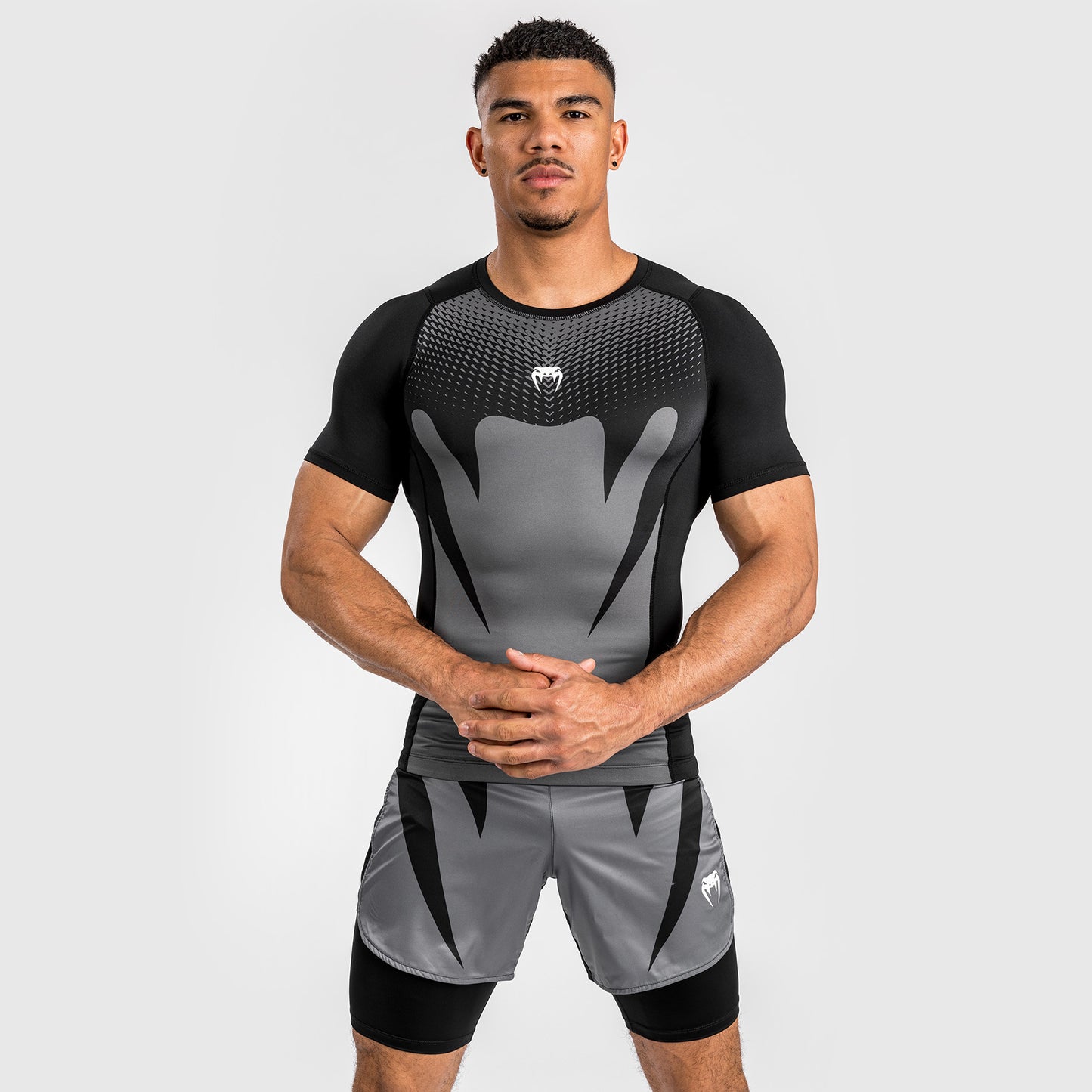 Venum Attack Herren Kurzarm Rashguard - Schwarz/Grau