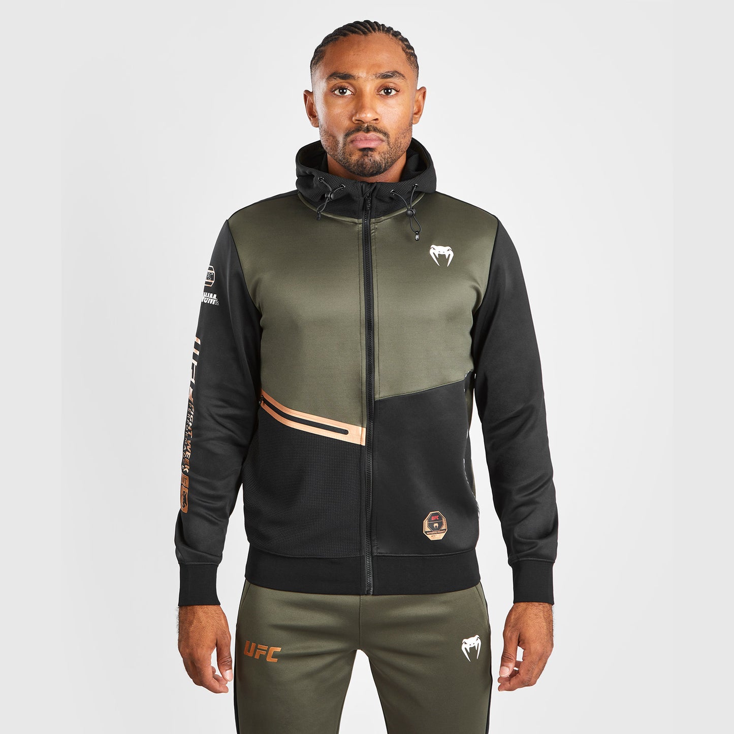 UFC Adrenaline by Venum Fight Week Herren Zip Hoodie - Khaki/Bronze