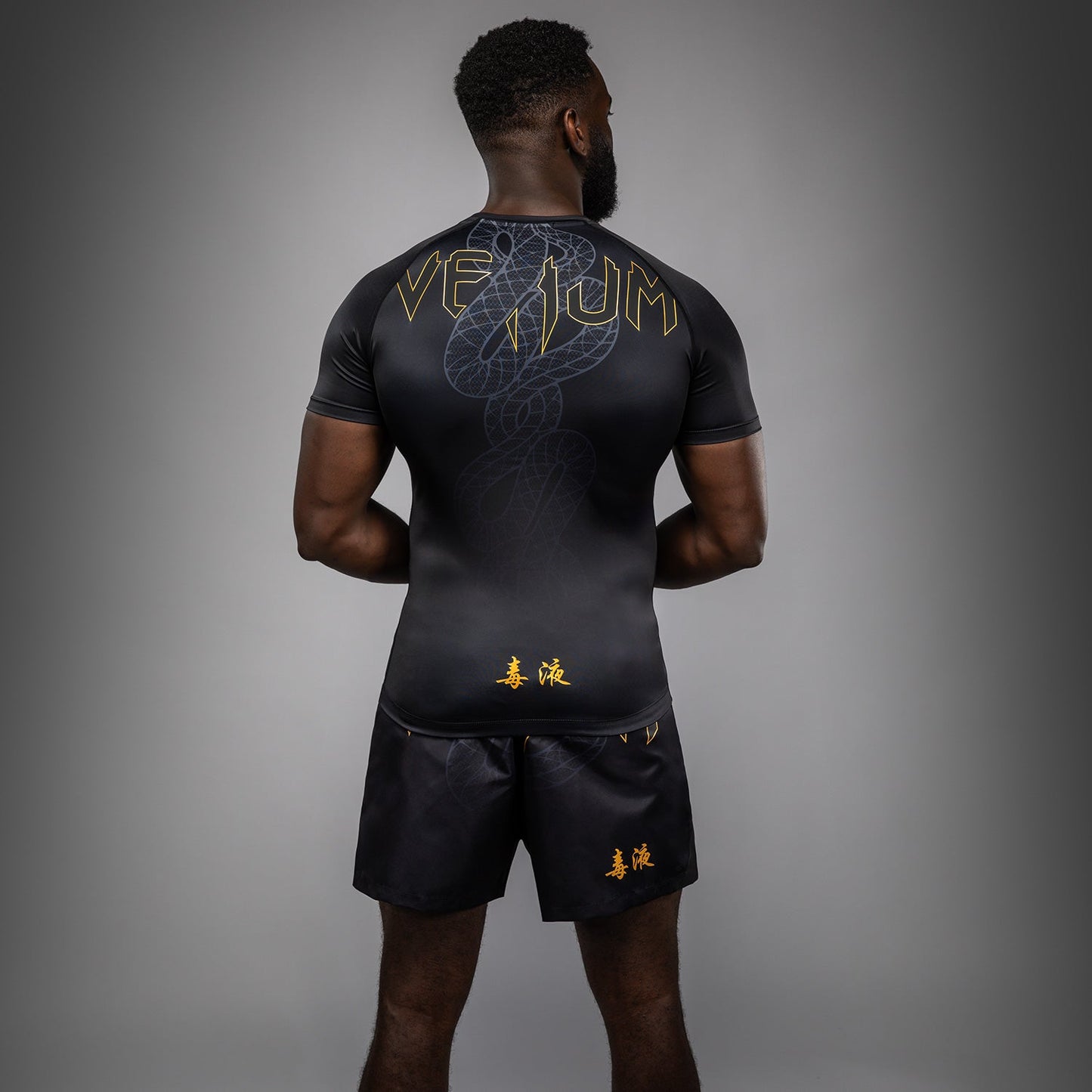 Venum Serpenti Kurzarm Rashguard – Schwarz/Silber/Gold
