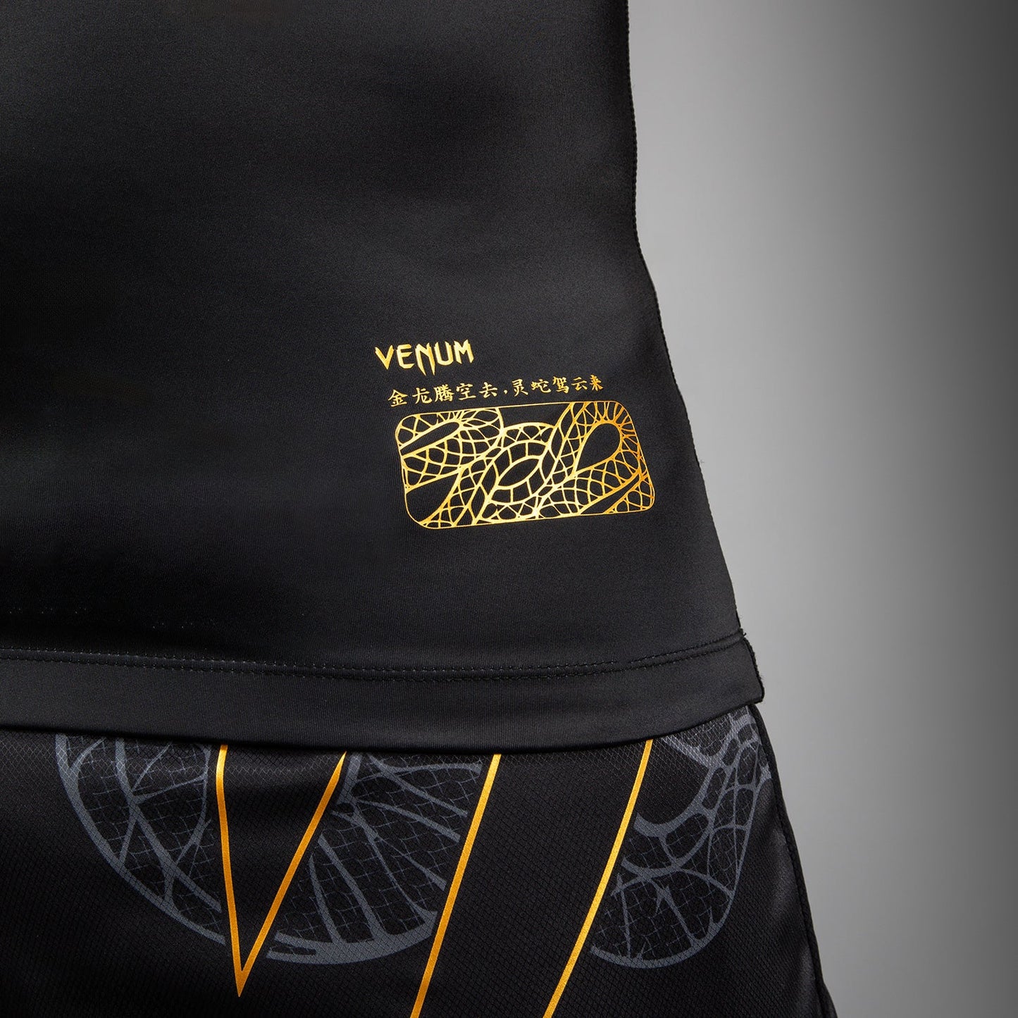 Venum Serpenti Kurzarm Rashguard – Schwarz/Silber/Gold