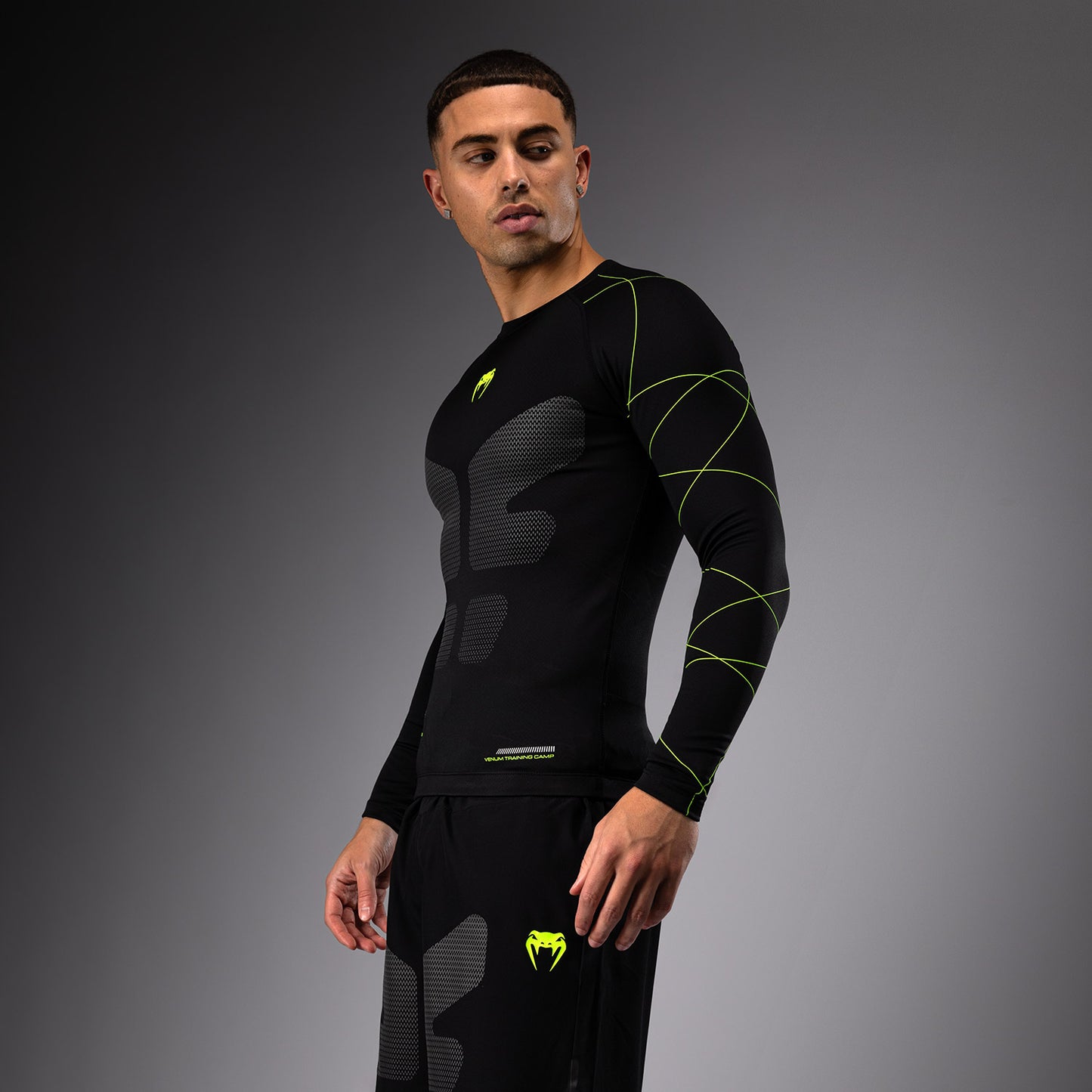 Venum Training Camp 4.0 Langarm Rashguard - Schwarz/Neongrün