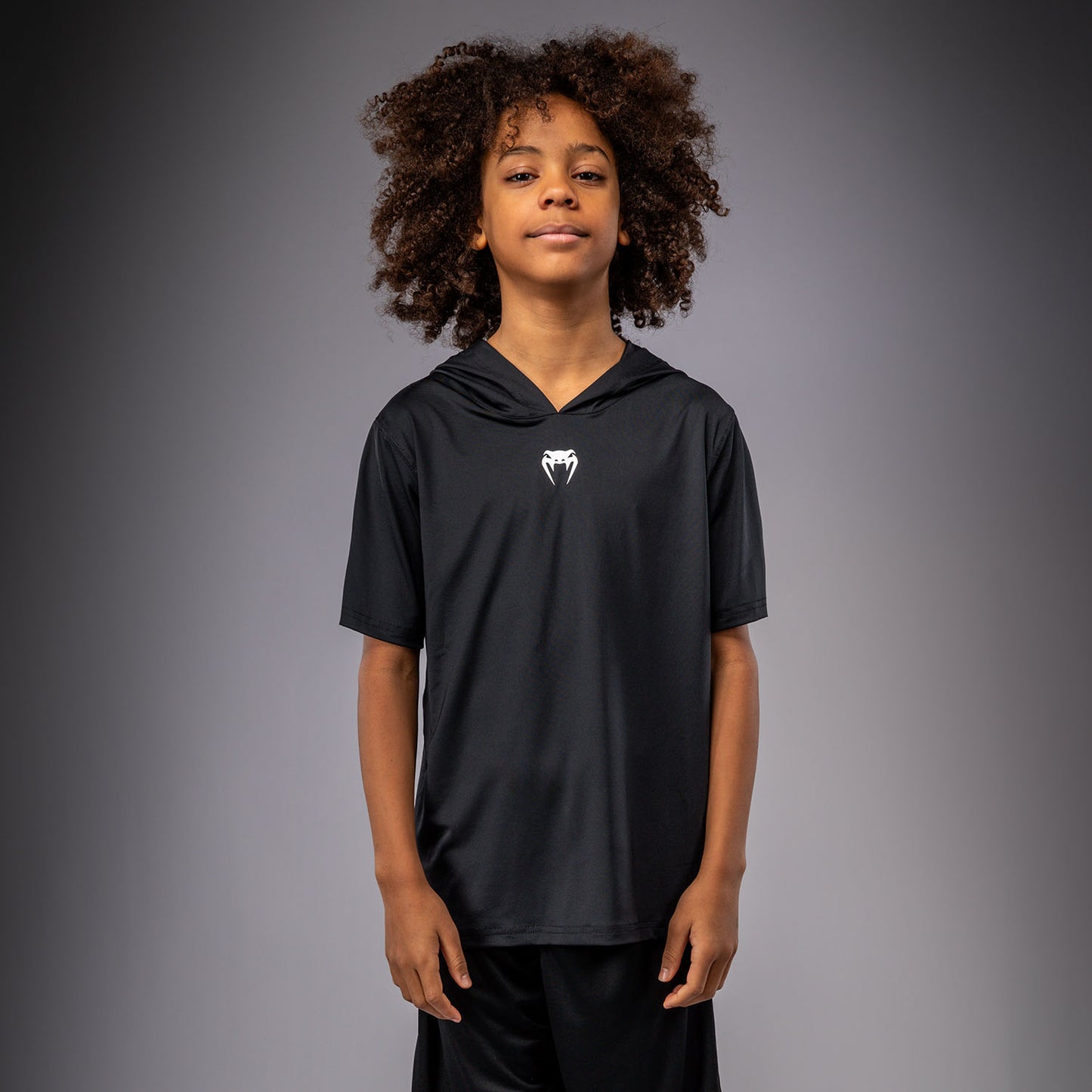 Venum Elite Kurzarm Dry-Tech Kapuzenpullover für Kinder - Schwarz