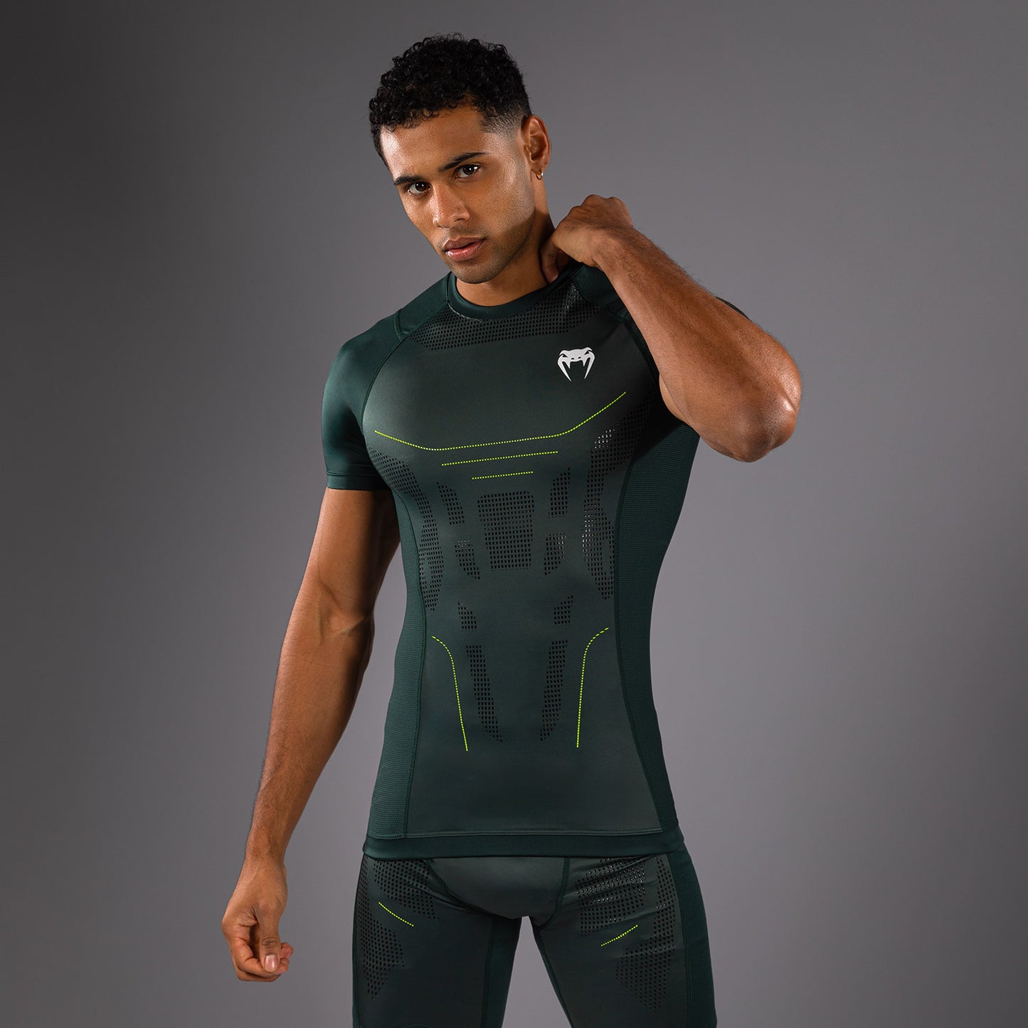 Venum Technical 3.0 Kurzarm Rashguard - Waldgrün