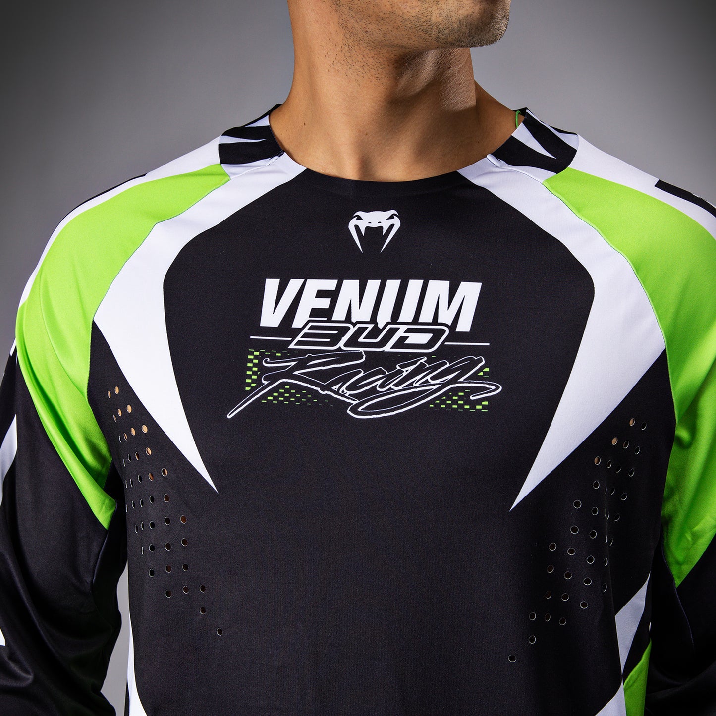 Venum x Bud Racing Herren Dry-Tech T-Shirt - Schwarz/Weiß/Limettengrün