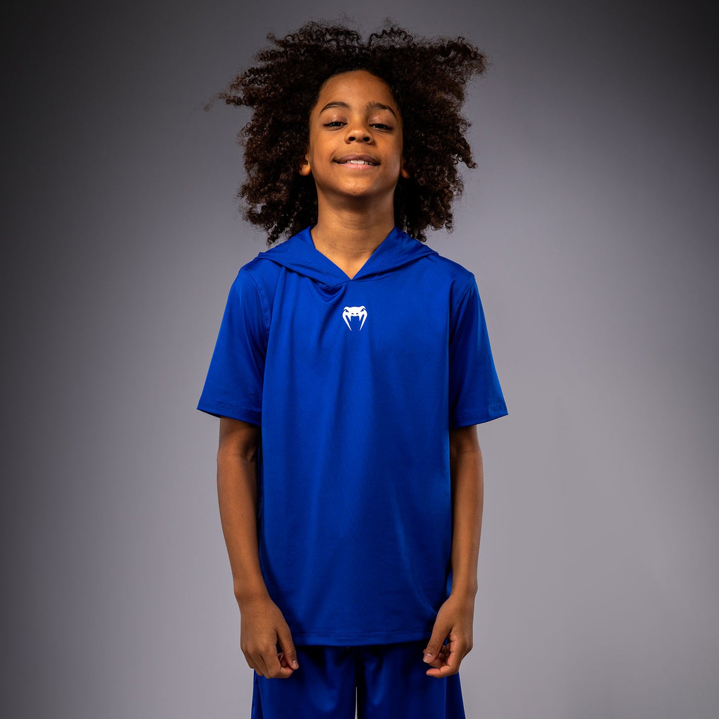Venum Elite Kurzarm Dry-Tech Kapuzenpullover für Kinder - Königsblau