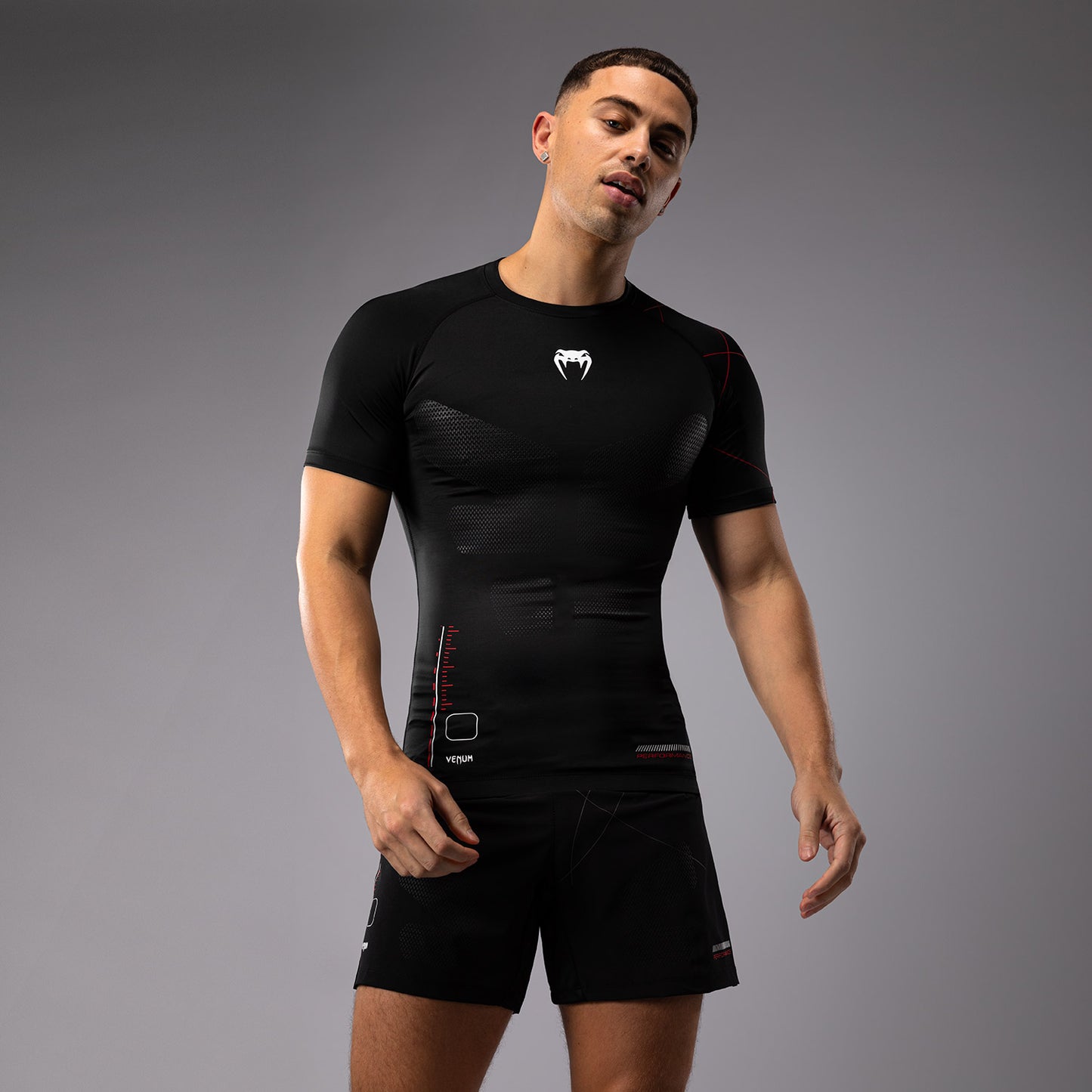Venum Tactical XT Kurzärmeliger Rashguard für Männer - Schwarz/Feuerrot