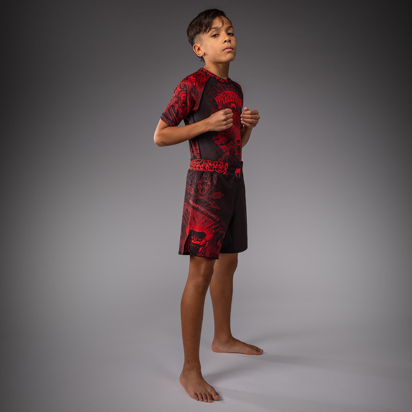 Venum Wolf Atak Kinder Fightshorts – Schwarz/Rot