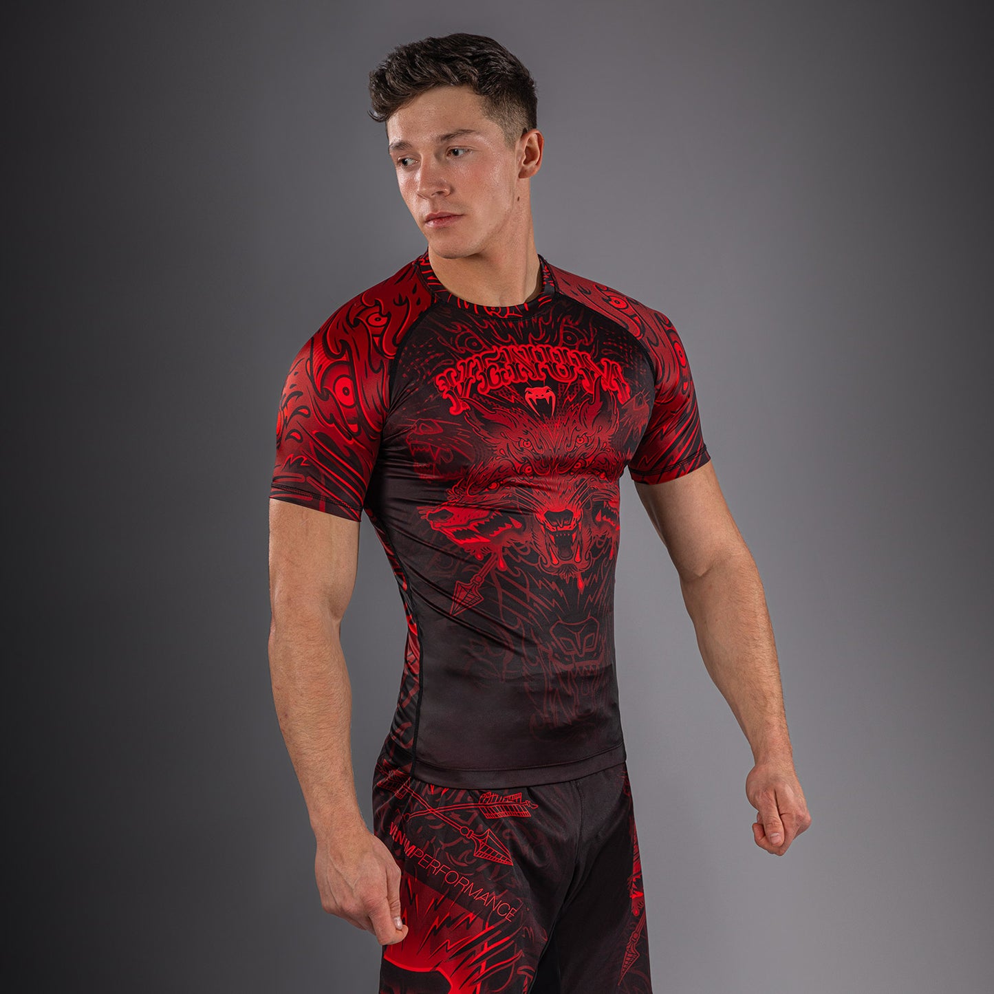 Venum Wolf Atak Kurzarm Rashguard – Schwarz/Rot