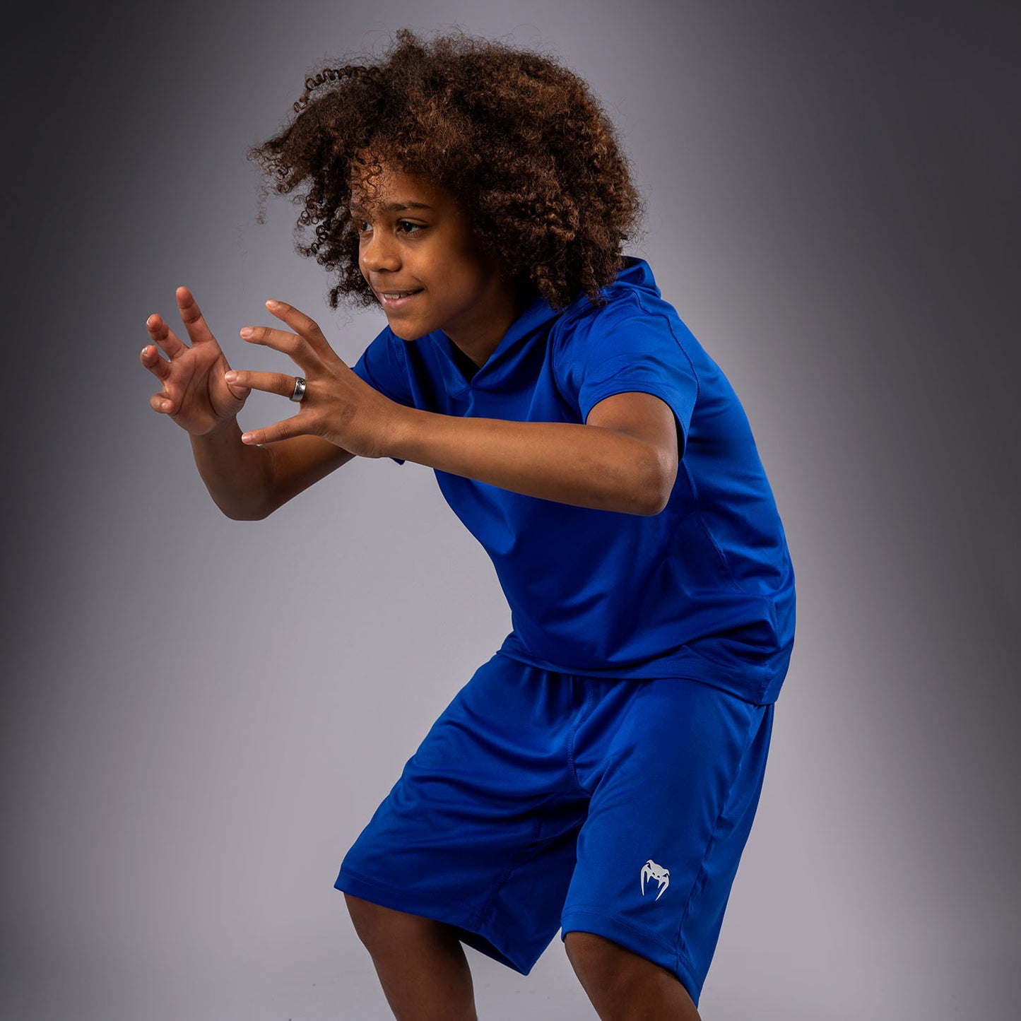 Venum Elite Kurzarm Dry-Tech Kapuzenpullover für Kinder - Königsblau