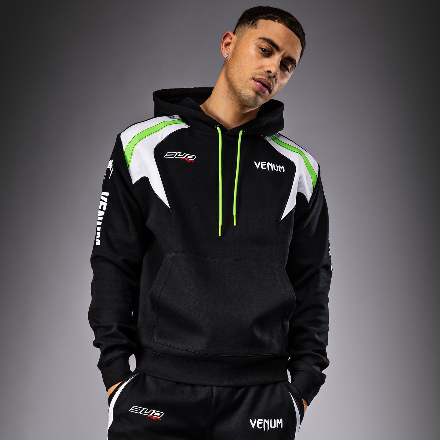 Venum x Bud Racing Herren Hoodie - Schwarz/Weiß/Limettengrün