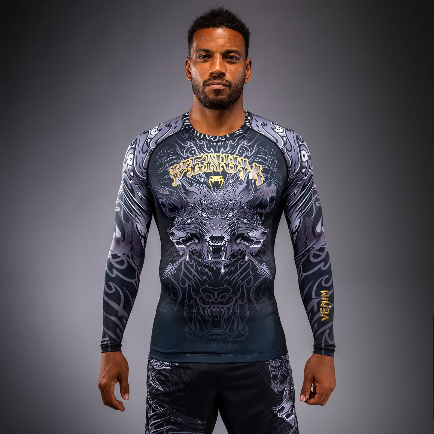 Venum Wolf Atak Langarm Rashguard – Schwarz/Grau