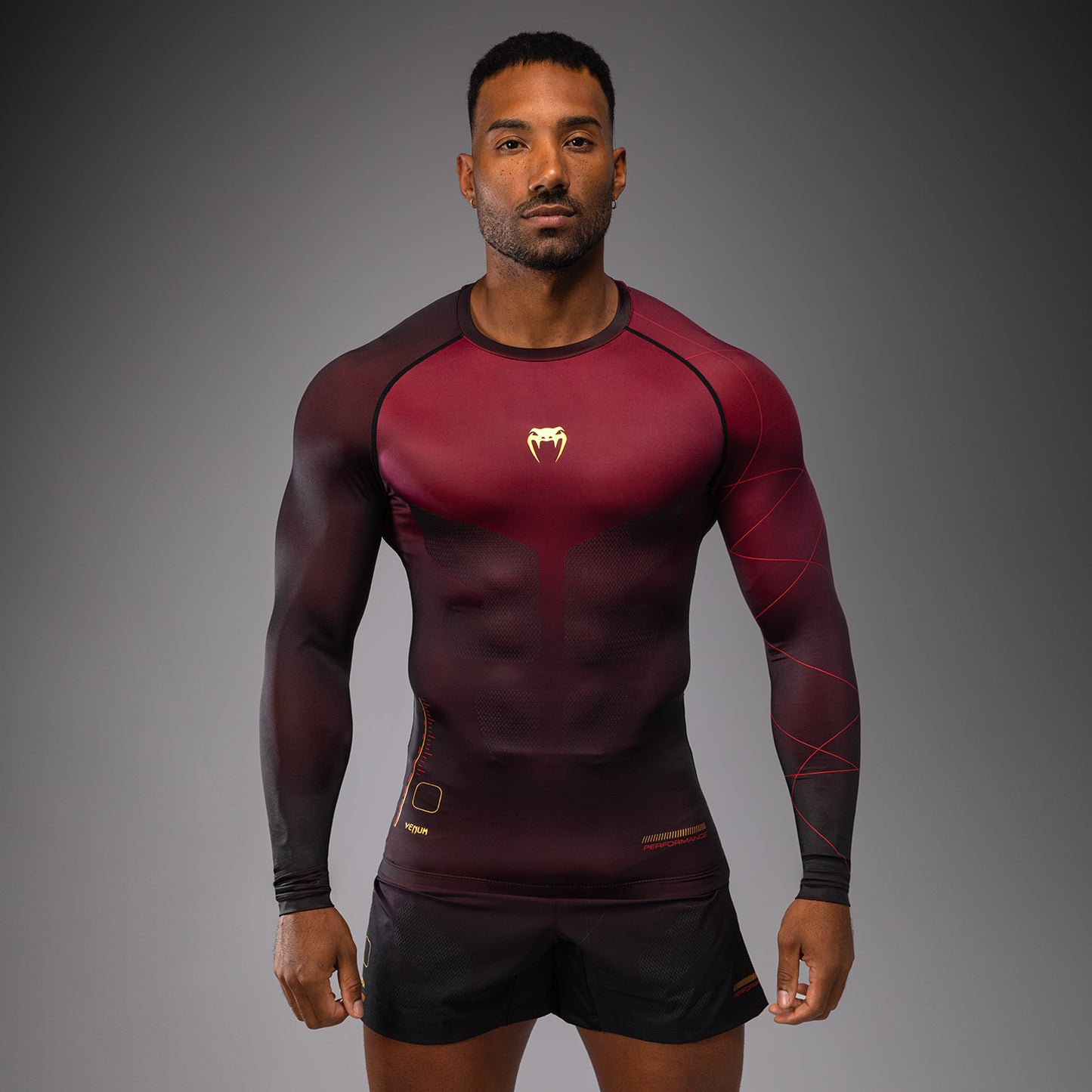 Venum Tactical XT Herren Langarm Rashguard - Schwarz/Burgund/Gold