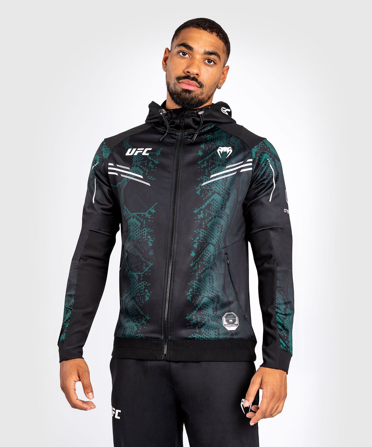 UFC Adrenaline by Venum Authentic Fight Night Walkout Hoodie für Männer - Emerald Edition - Grün/Schwarz