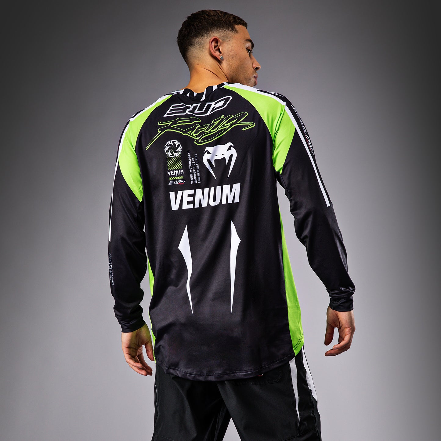 Venum x Bud Racing Herren Dry-Tech T-Shirt - Schwarz/Weiß/Limettengrün