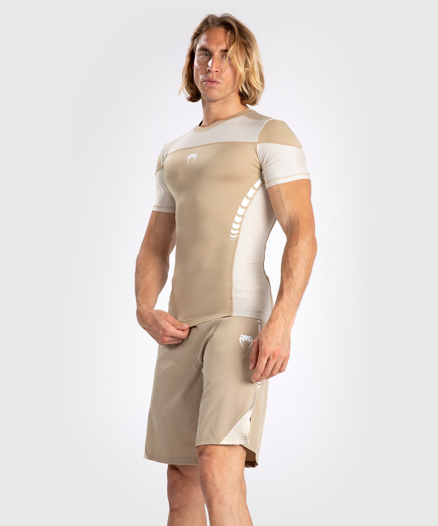 Venum Tempest Herren Kurzarm Rashguard - Beige/Sand